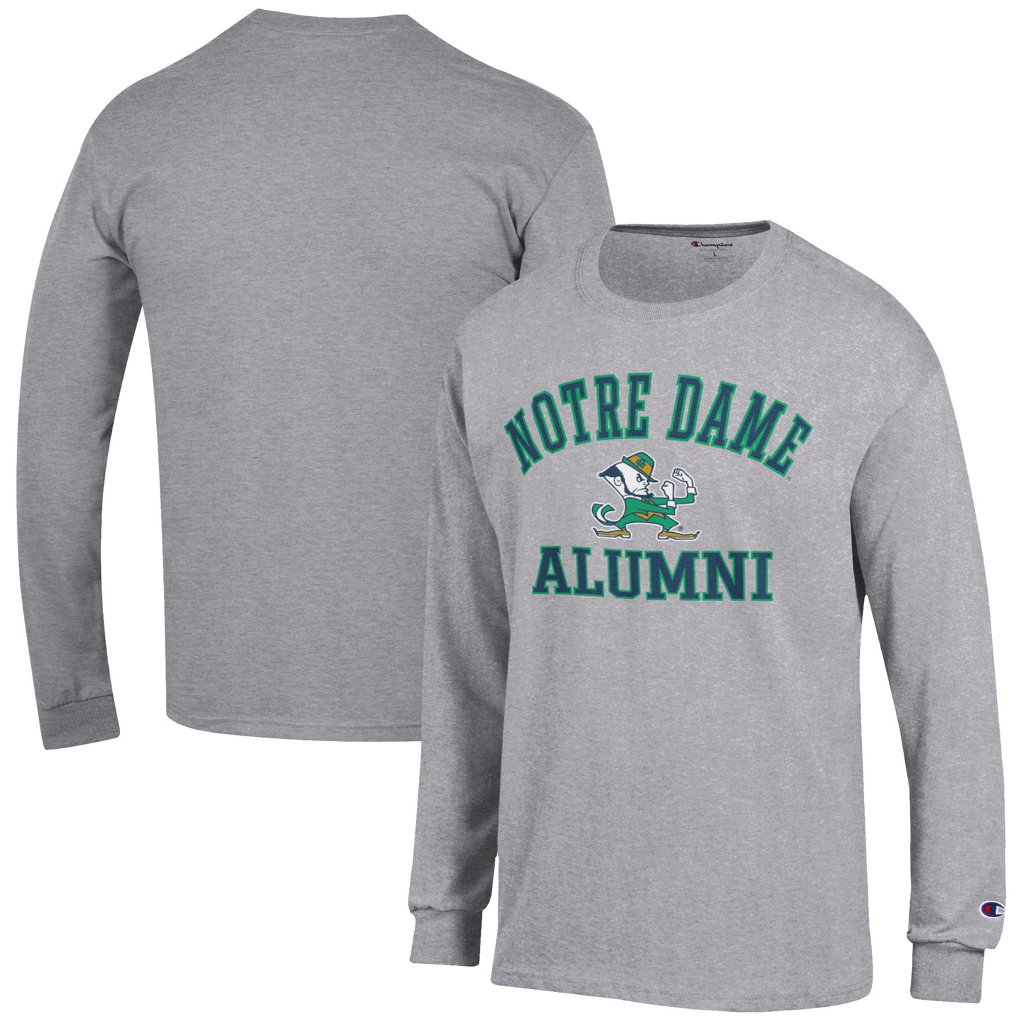 Men's Champion Gray Notre Dame Fighting Irish Alumni Logo Long Sleeve T-Shirt