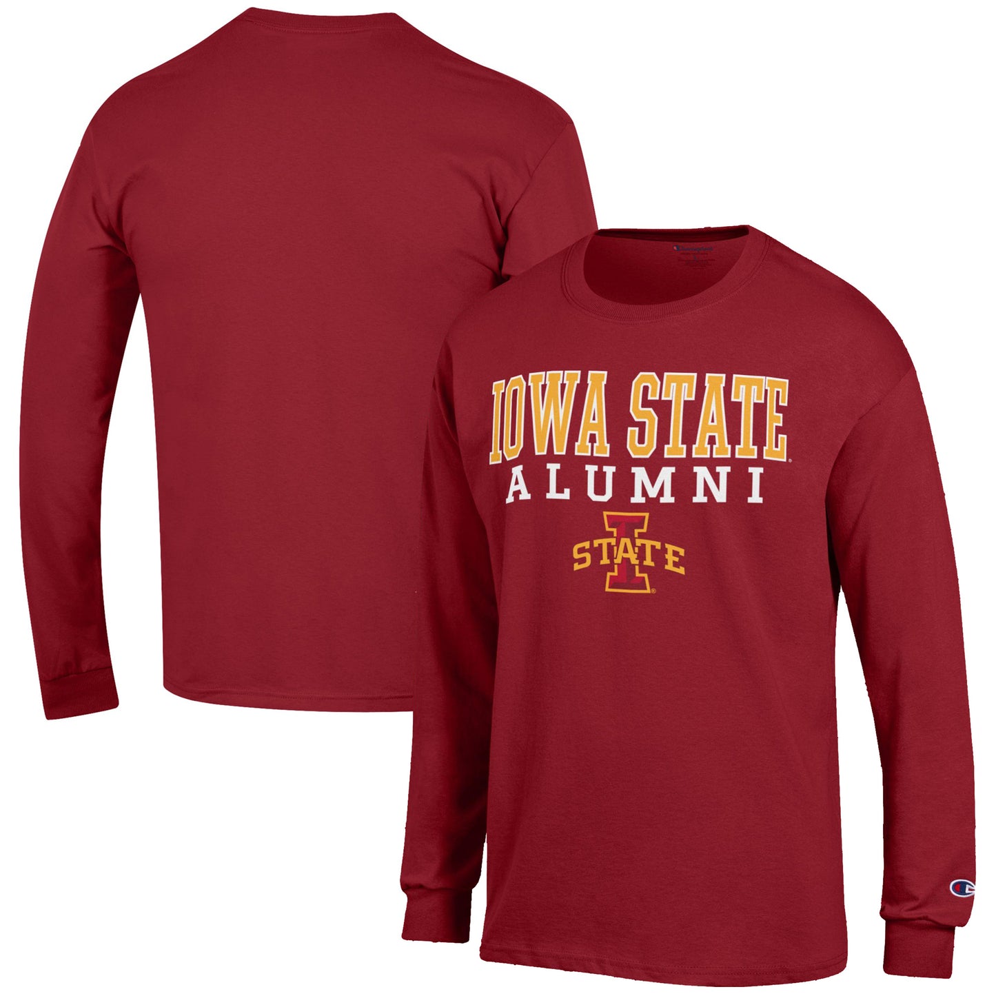 Men's Champion Cardinal Iowa State Cyclones Alumni Logo Stack Long Sleeve T-Shirt