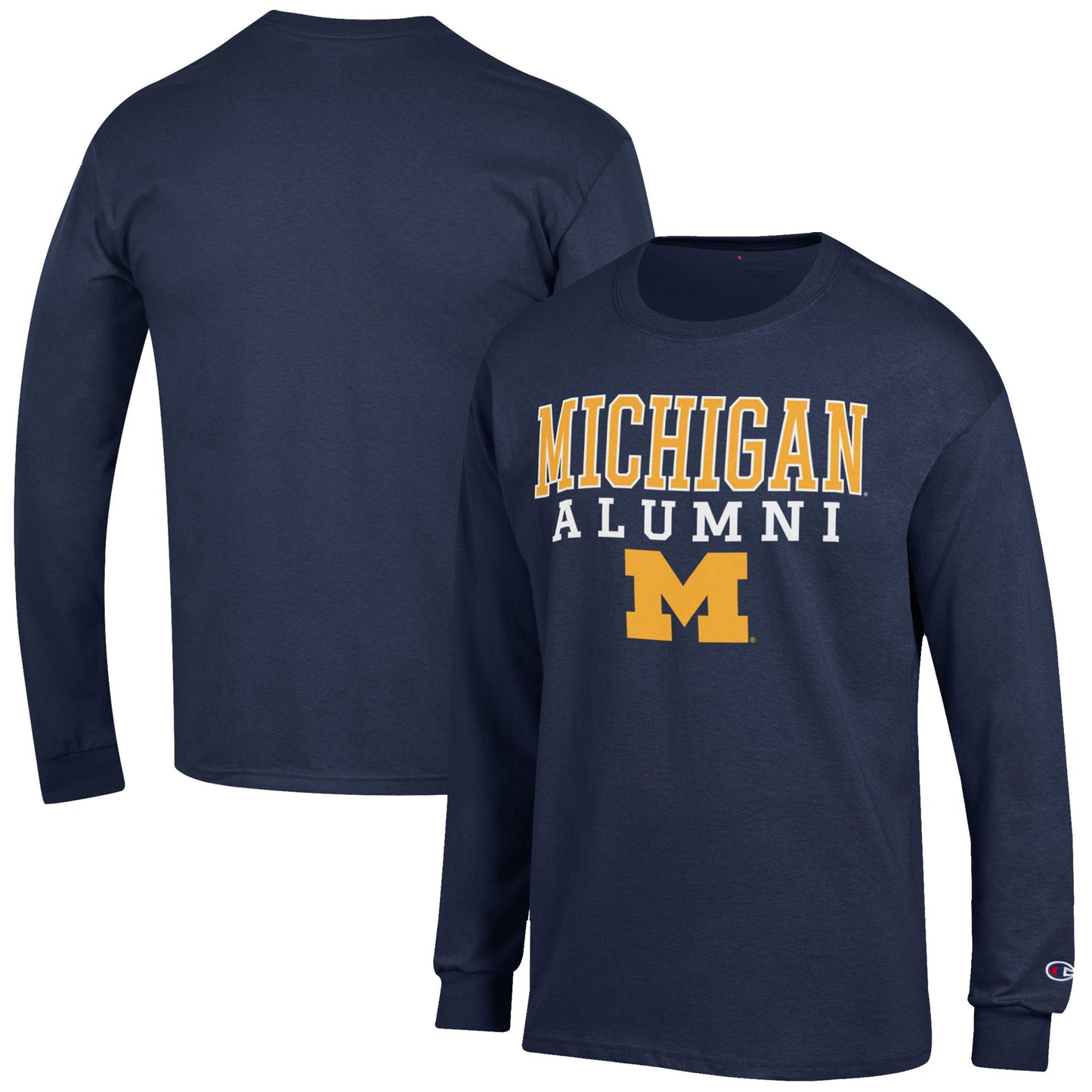 Men's Champion Navy Michigan Wolverines Alumni Logo Stack Long Sleeve T-Shirt