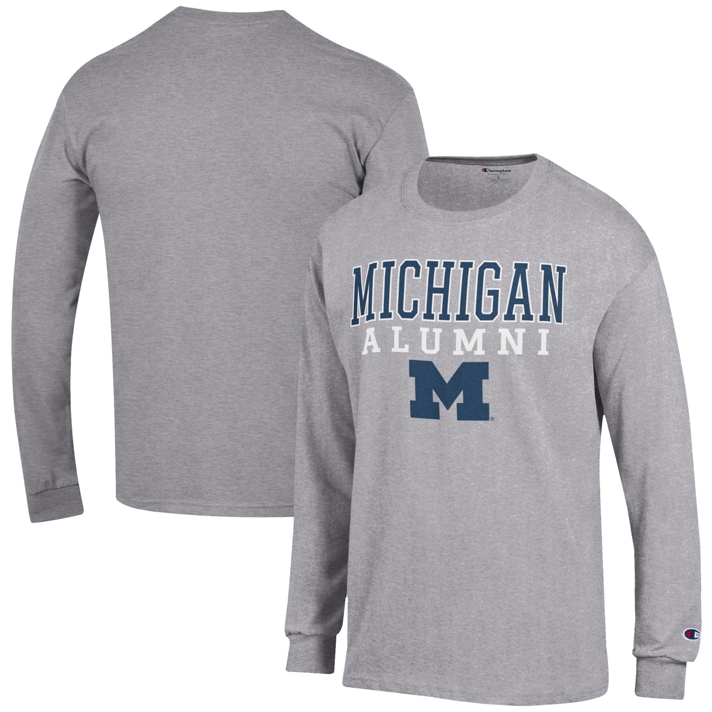 Men's Champion Gray Michigan Wolverines Alumni Logo Stack Long Sleeve T-Shirt
