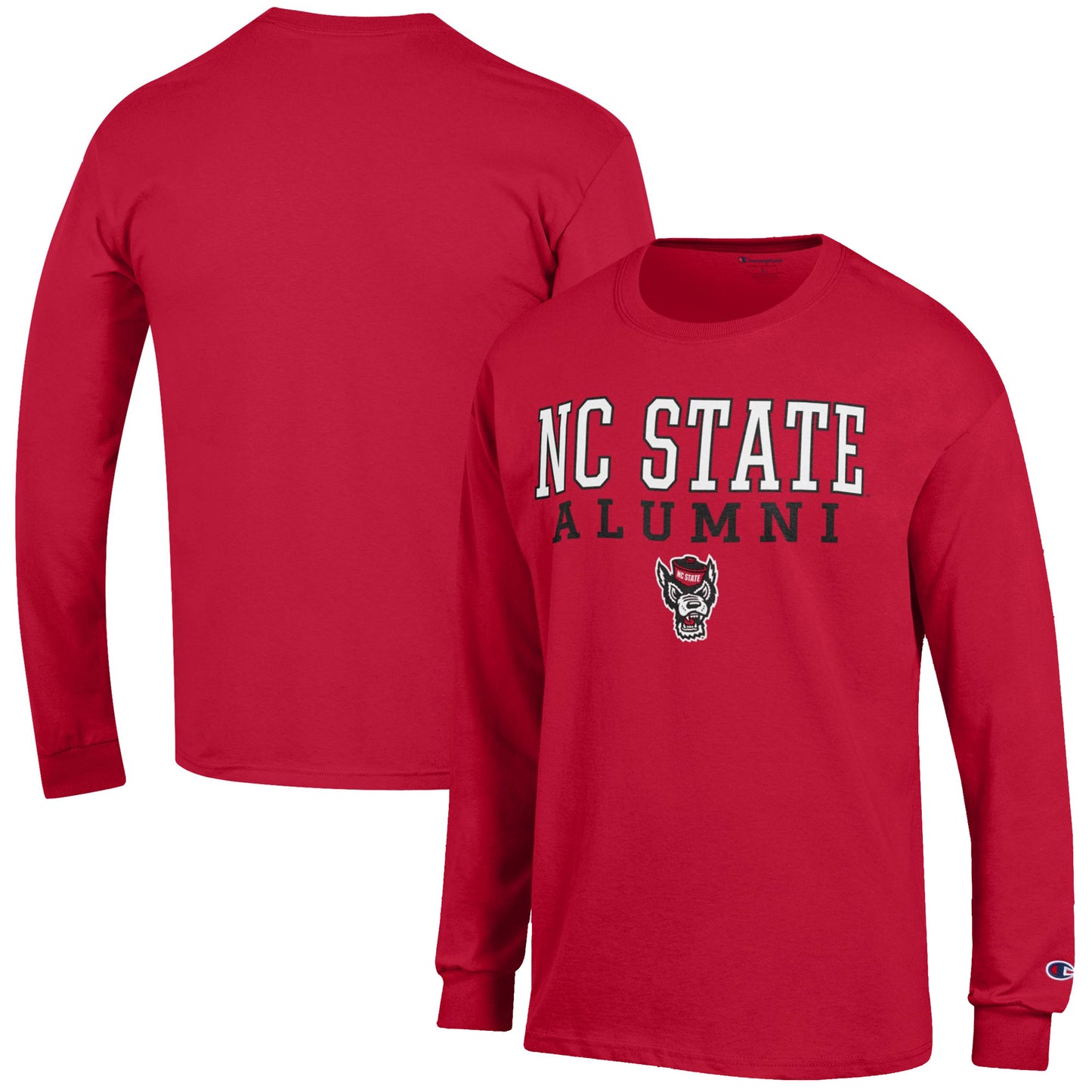 Men's Champion Red NC State Wolfpack Alumni Logo Stack Long Sleeve T-Shirt