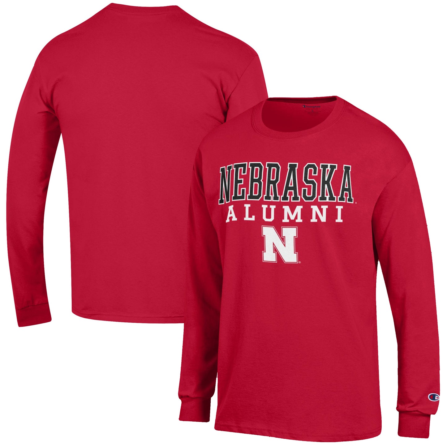 Men's Champion Scarlet Nebraska Huskers Alumni Logo Stack Long Sleeve T-Shirt
