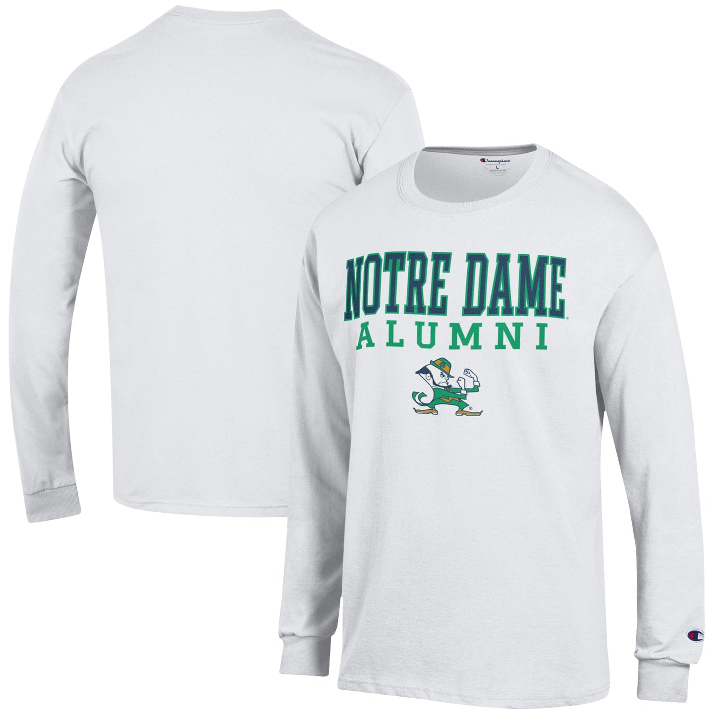 Men's Champion White Notre Dame Fighting Irish Alumni Logo Stack Long Sleeve T-Shirt