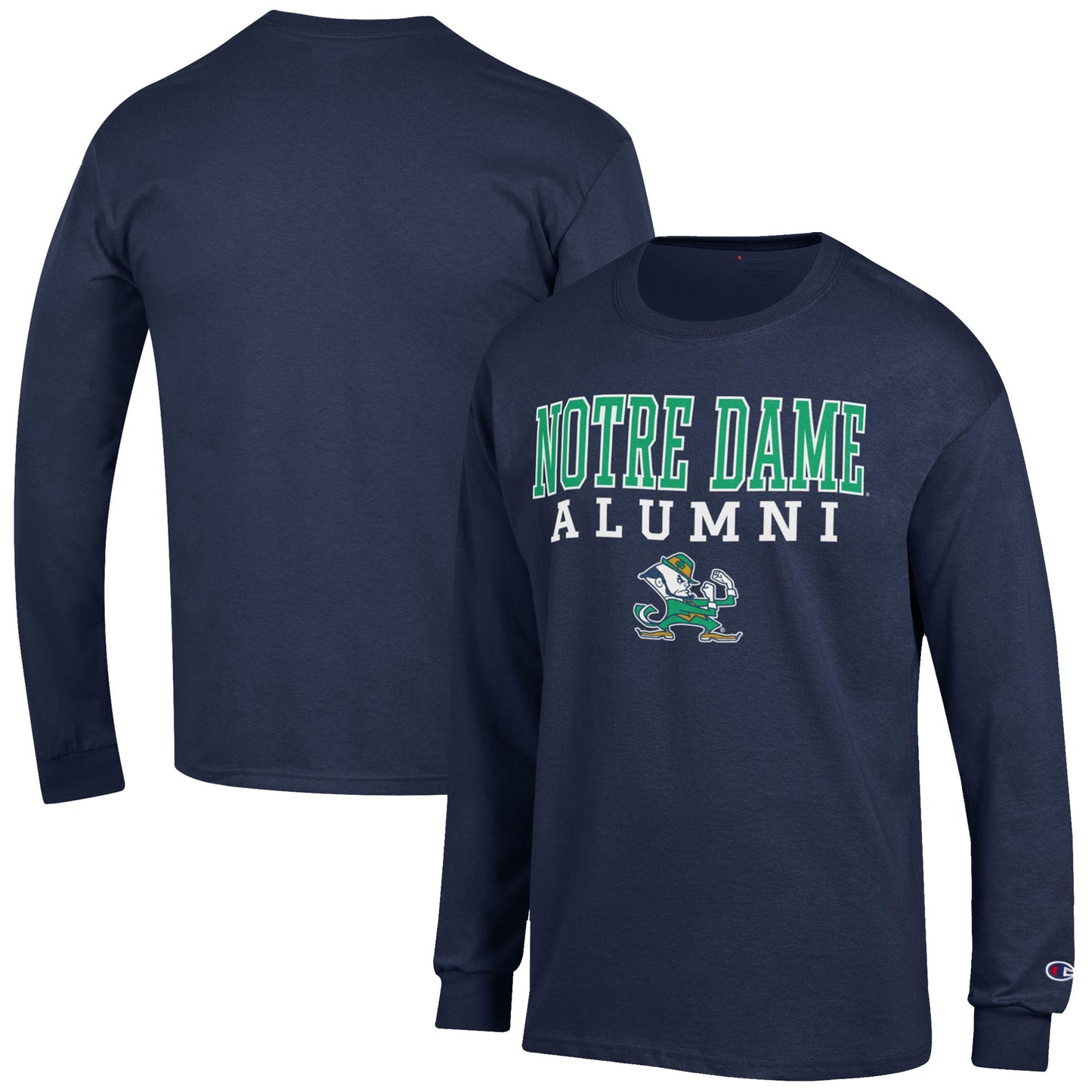 Men's Champion Navy Notre Dame Fighting Irish Alumni Logo Stack Long Sleeve T-Shirt