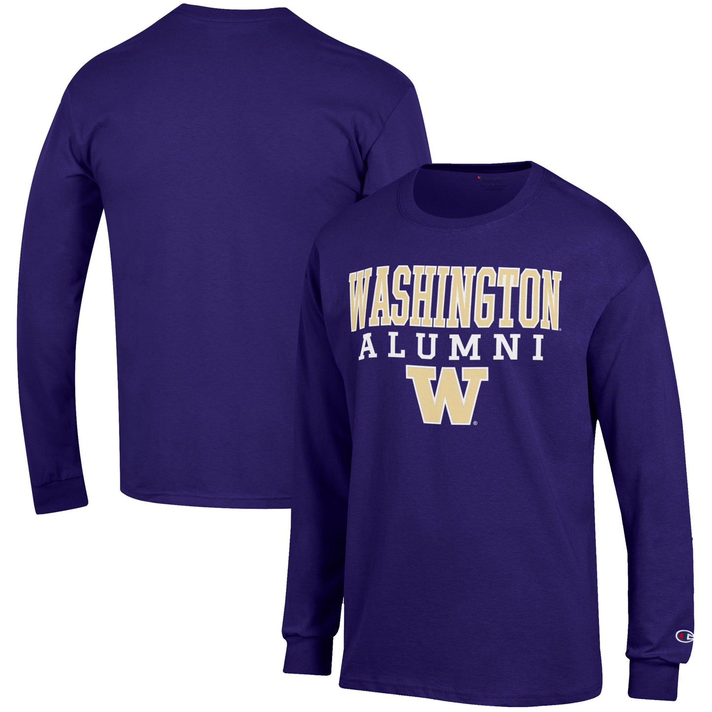Men's Champion Purple Washington Huskies Alumni Logo Stack Long Sleeve T-Shirt