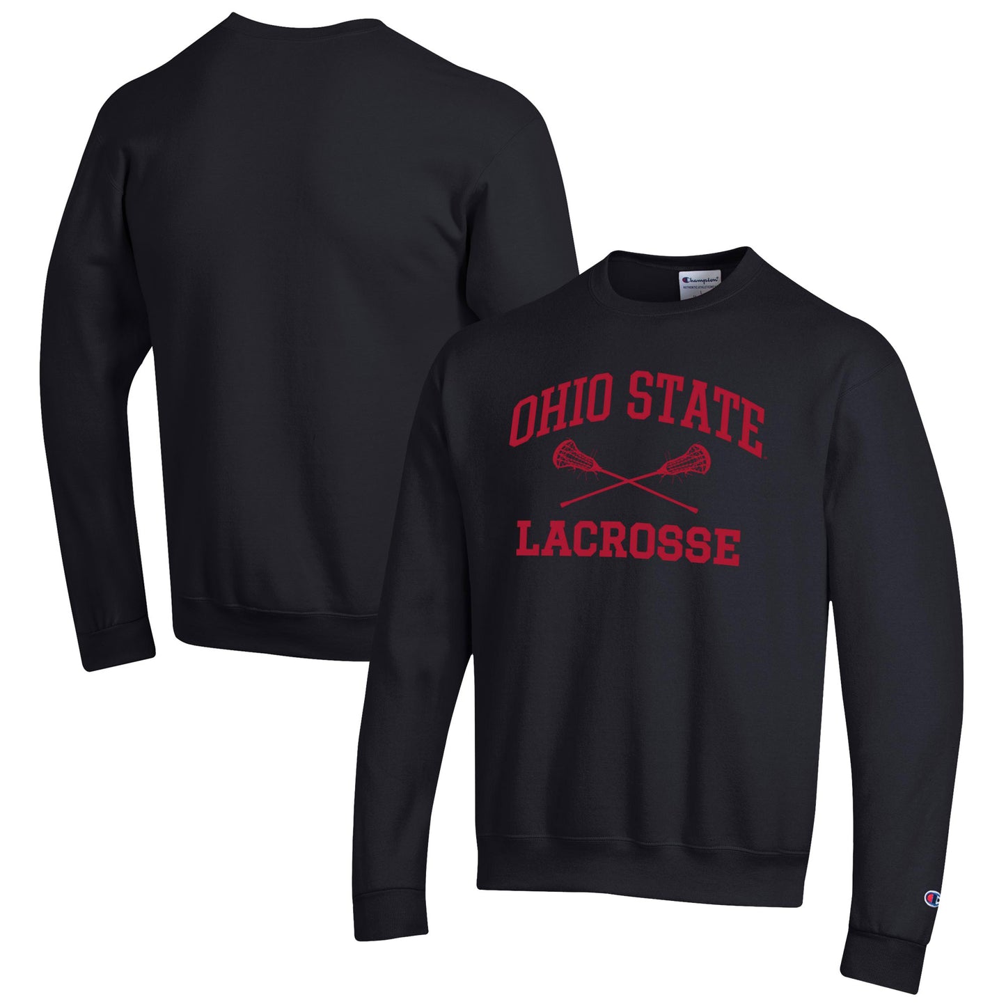Men's Champion Black Ohio State Buckeyes Lacrosse Icon Crewneck Pullover Sweatshirt