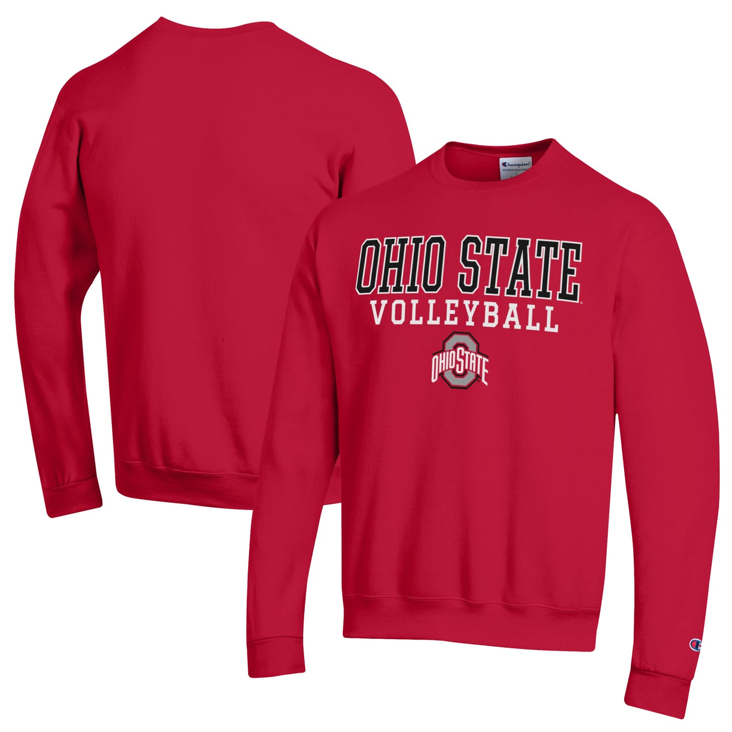 Men's Champion Scarlet Ohio State Buckeyes Volleyball Stack Pullover Crewneck Sweatshirt