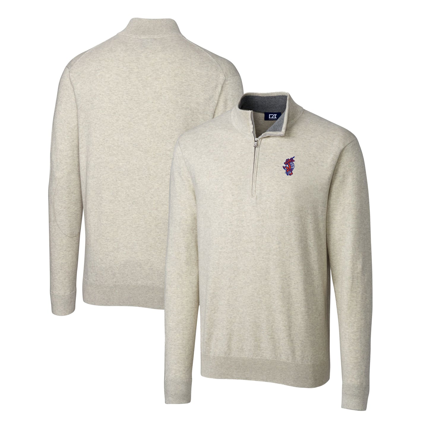 Men's Cutter & Buck Oatmeal Florida Gators Swinging Gator Big & Tall Lakemont Tri-Blend Quarter-Zip Pullover Sweater