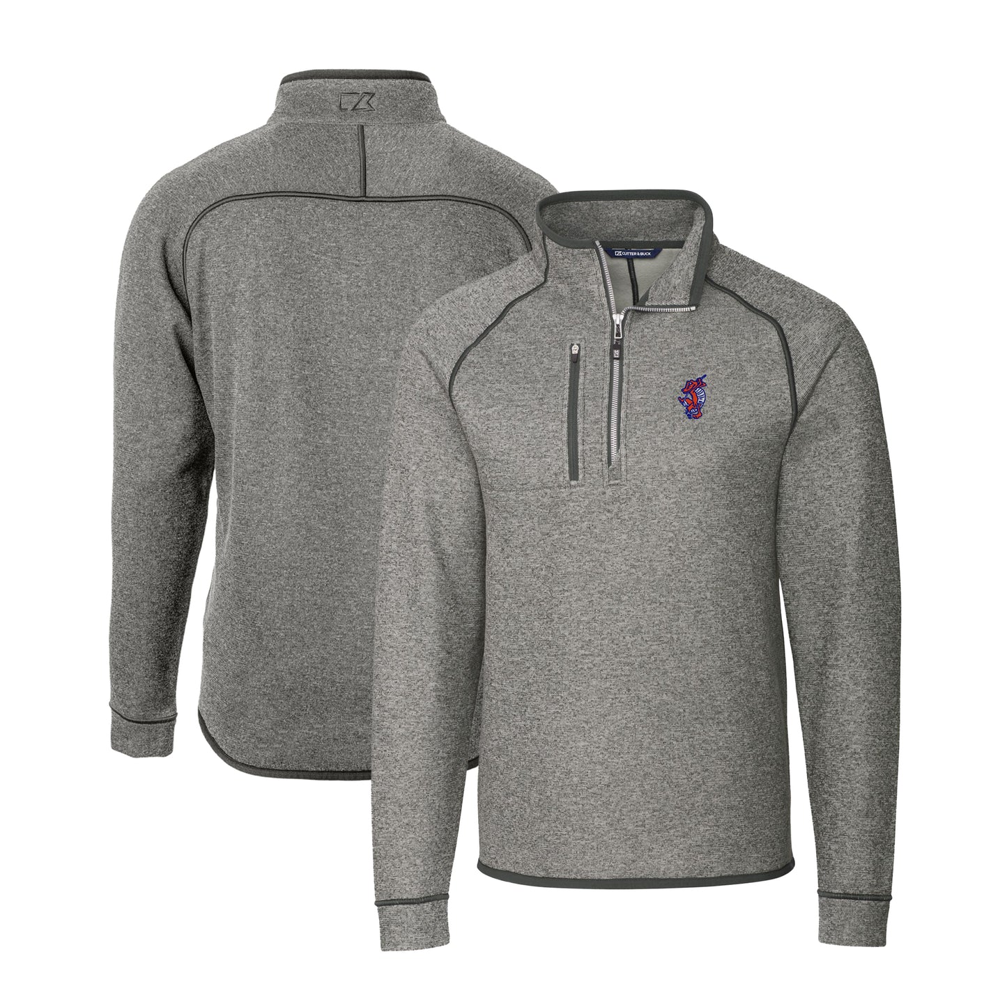 Men's Cutter & Buck Heather Gray Florida Gators Swinging Gator Big & Tall Mainsail Sweater-Knit Half-Zip Pullover Jacket