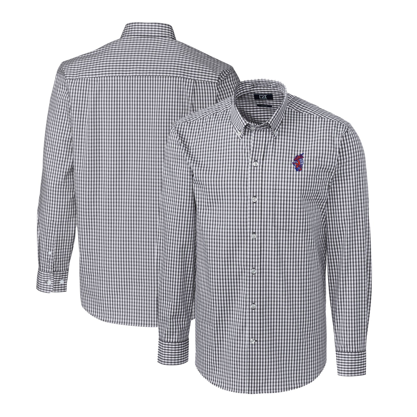 Men's Cutter & Buck Charcoal Florida Gators Swinging Gator Big & Tall Easy Care Stretch Gingham Long Sleeve Button-Down Shirt