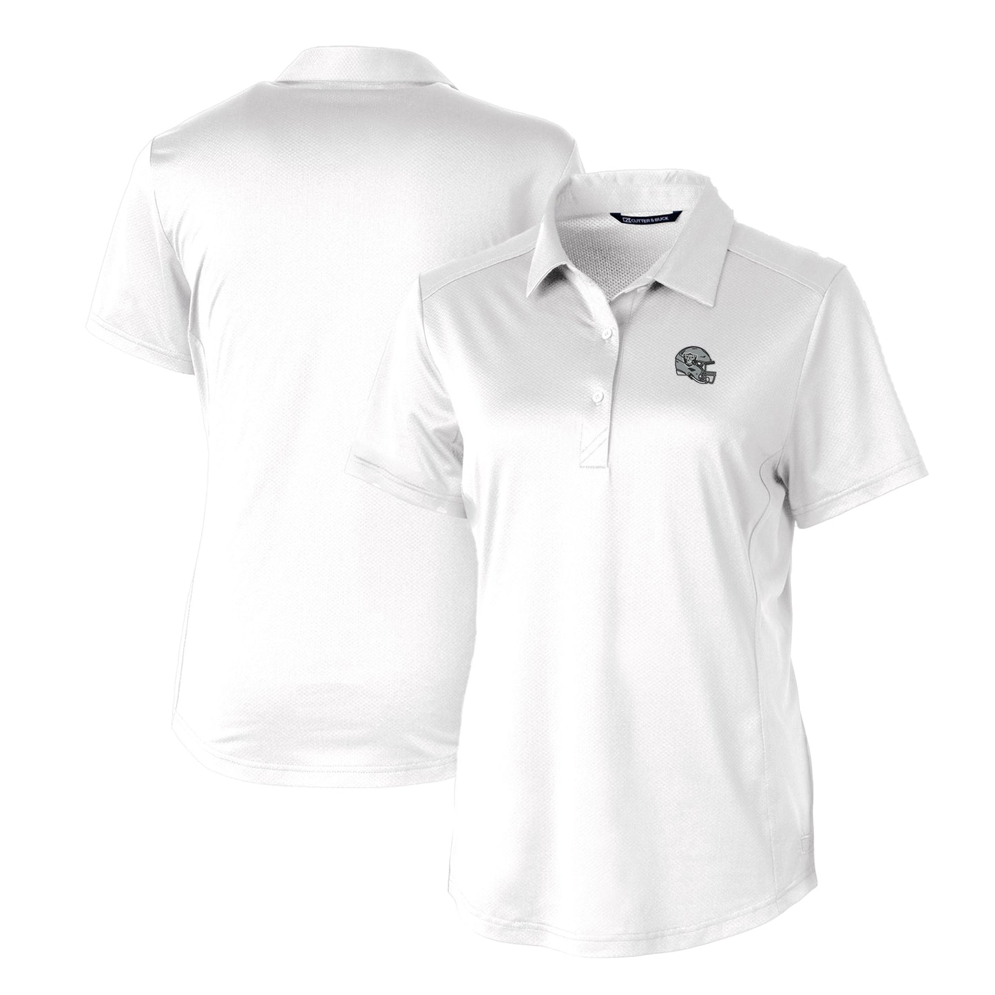 Women's Cutter & Buck White Las Vegas Raiders Helmet Logo DryTec Prospect Textured Stretch Polo