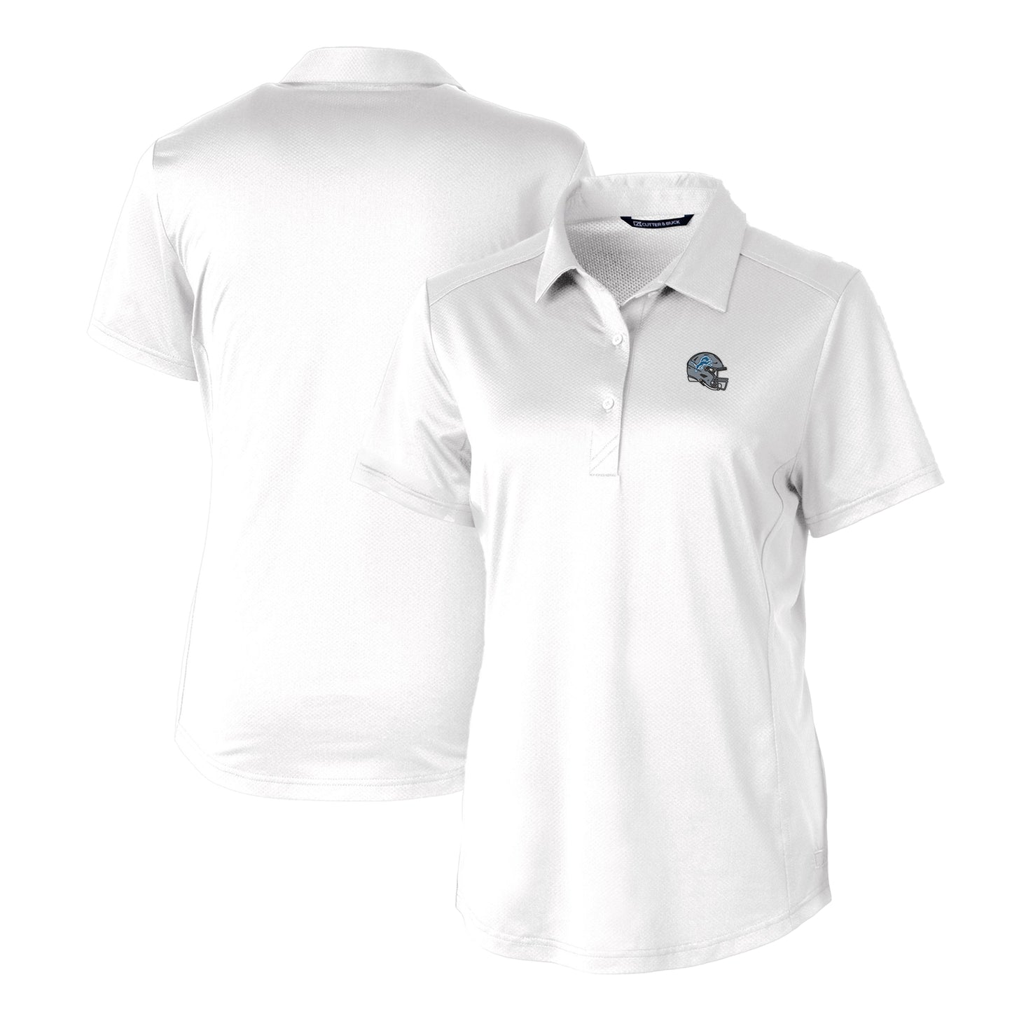 Women's Cutter & Buck White Detroit Lions Helmet Logo DryTec Prospect Textured Stretch Polo