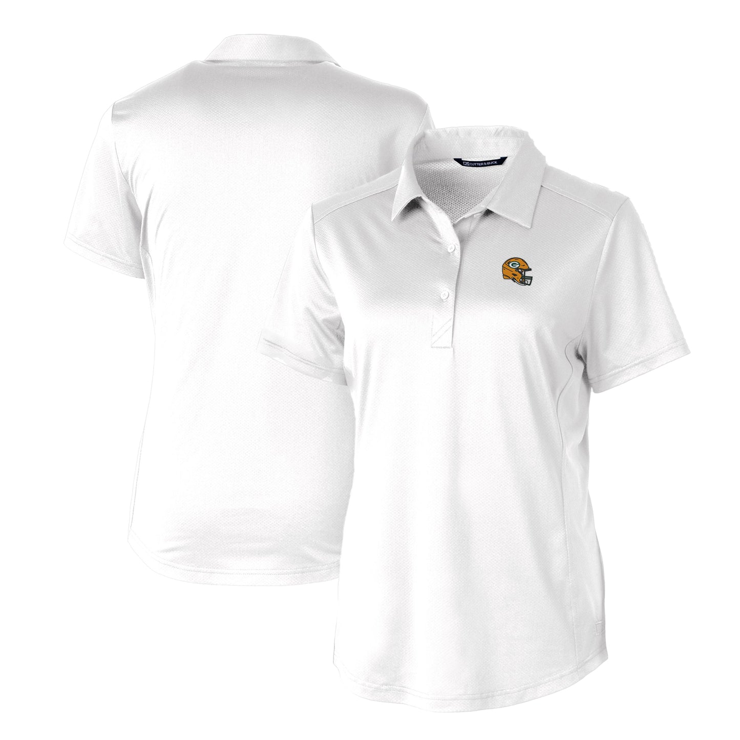 Women's Cutter & Buck White Green Bay Packers Helmet Logo DryTec Prospect Textured Stretch Polo