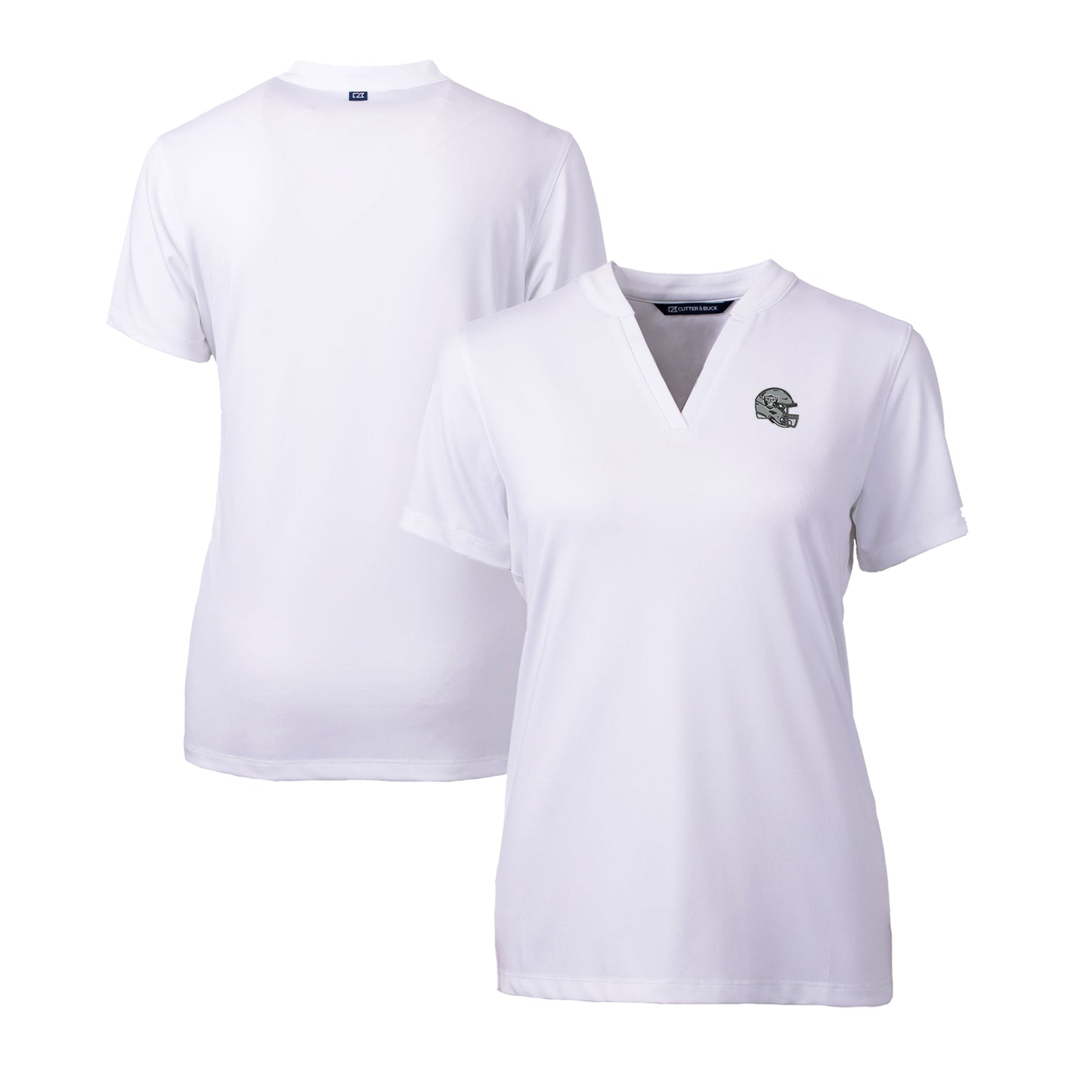 Women's Cutter & Buck White Las Vegas Raiders Helmet Logo DryTec Forge Stretch V-Neck Blade Top