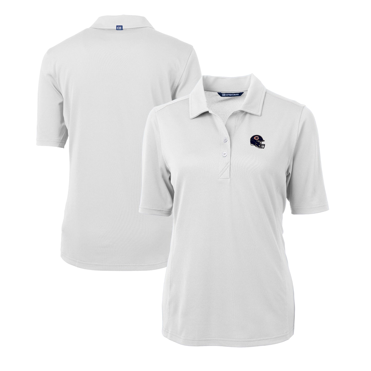 Women's Cutter & Buck White Chicago Bears Helmet Logo DryTec Virtue Eco Pique Recycled Polo