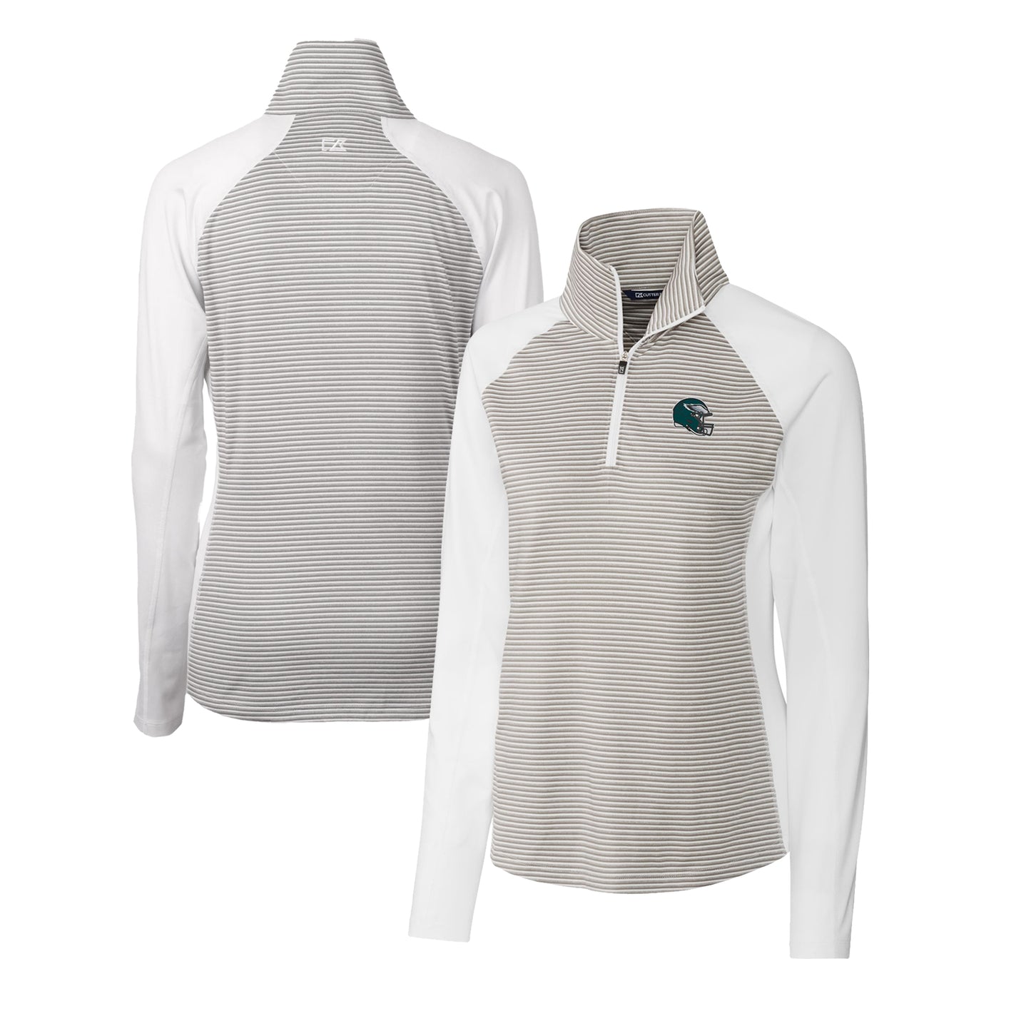 Women's Cutter & Buck White Philadelphia Eagles Helmet Logo DryTec Forge Tonal Stripe Stretch Half-Zip Top
