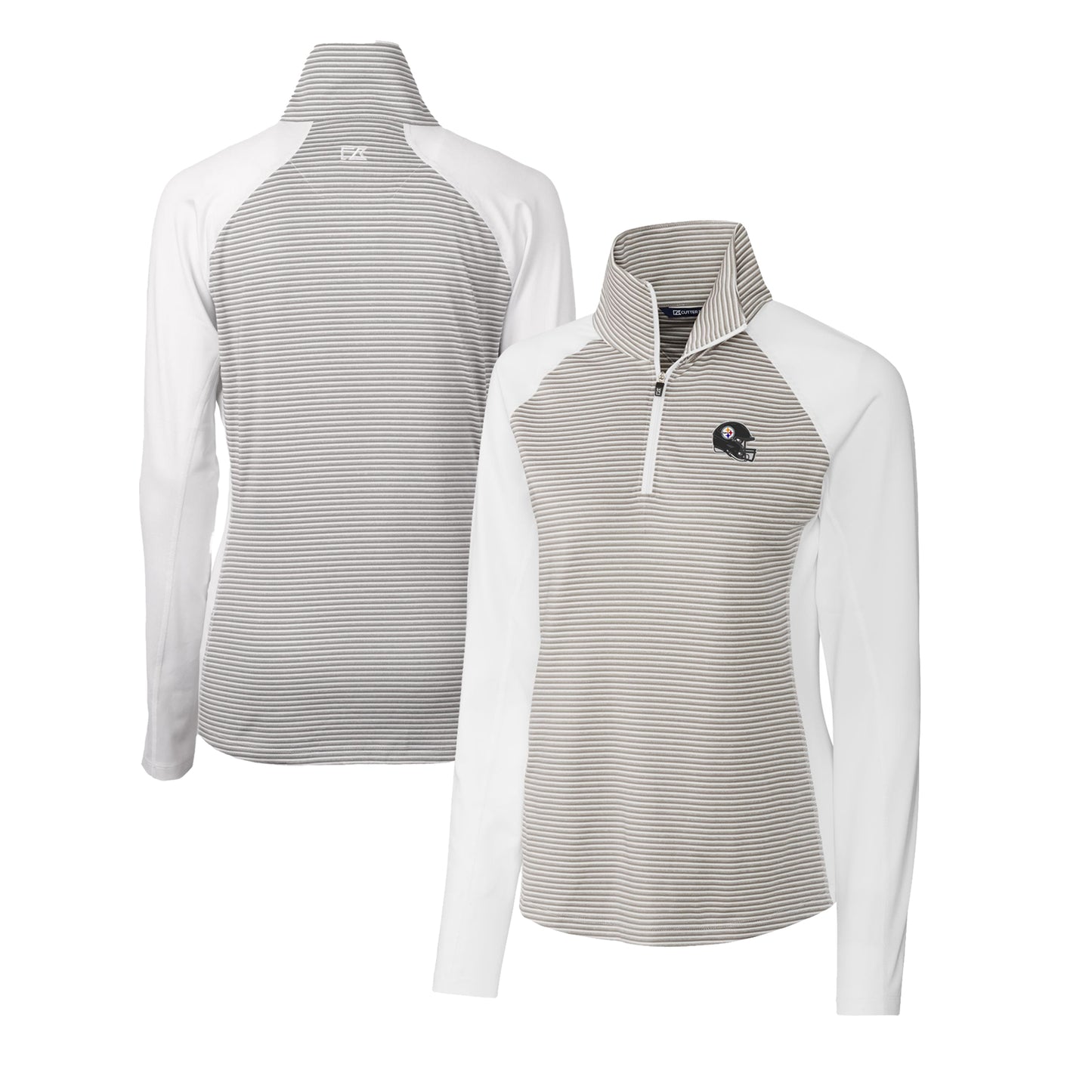 Women's Cutter & Buck White Pittsburgh Steelers Helmet Logo DryTec Forge Tonal Stripe Stretch Half-Zip Top