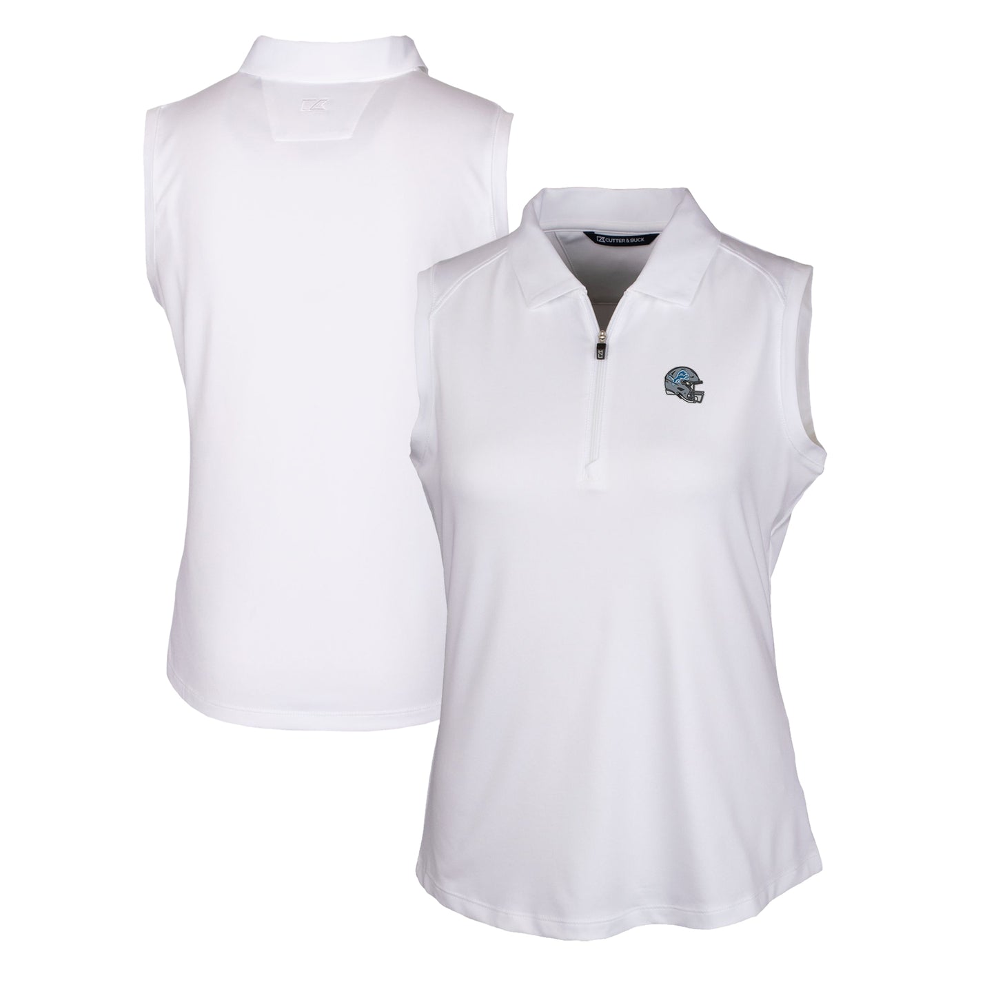 Women's Cutter & Buck White Detroit Lions Helmet Logo DryTec Forge Stretch Sleeveless Polo