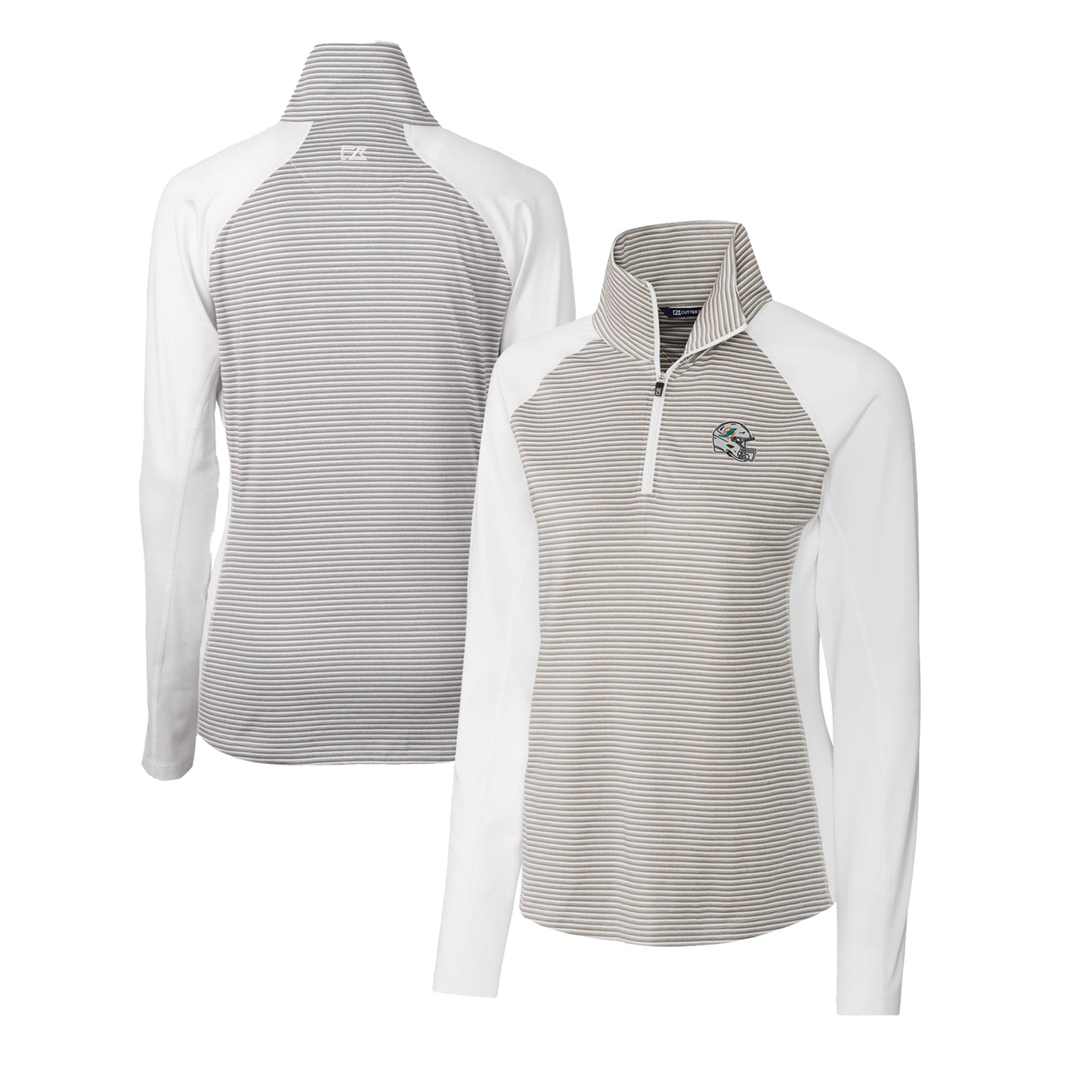 Women's Cutter & Buck White Miami Dolphins Helmet Logo DryTec Forge Tonal Stripe Stretch Half-Zip Top