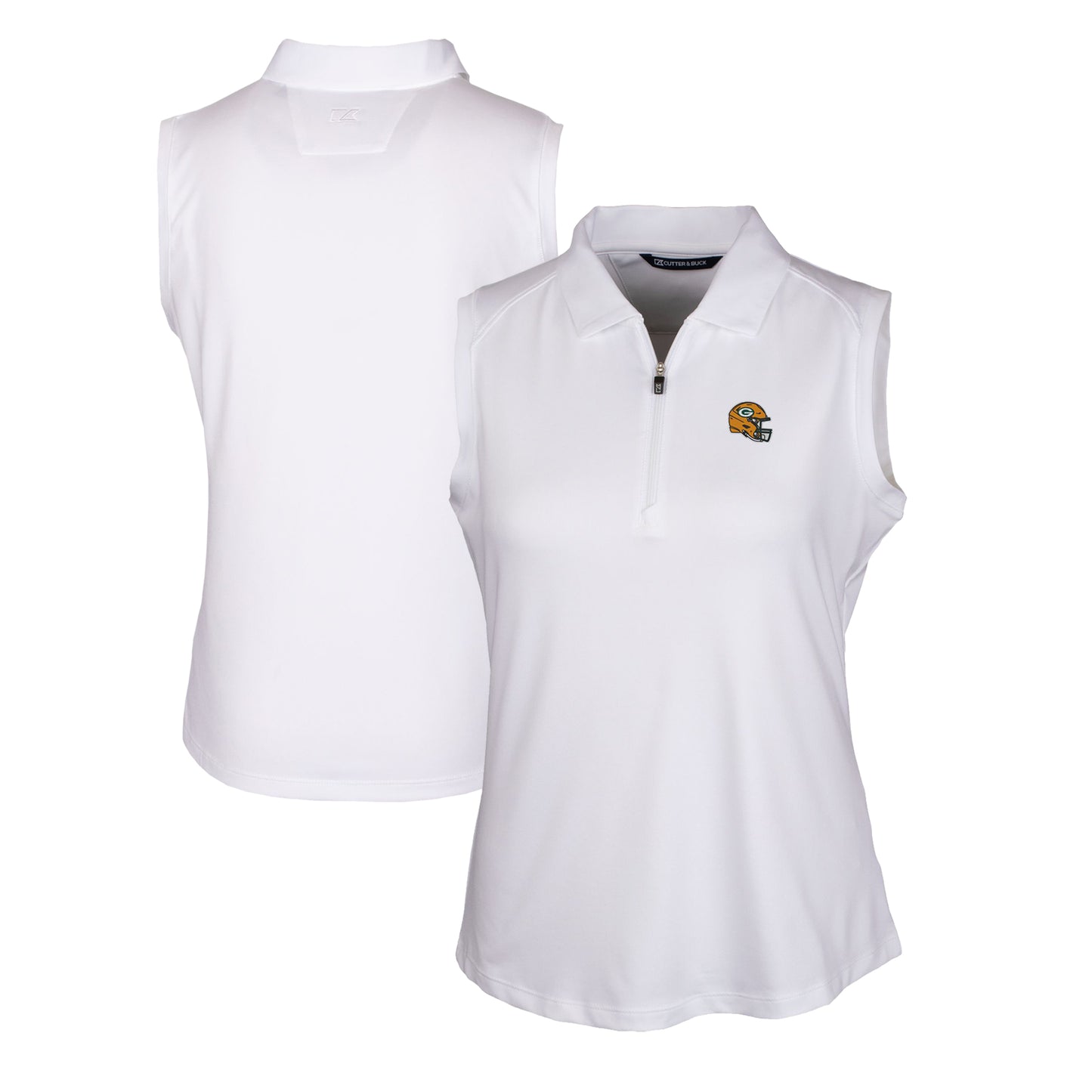 Women's Cutter & Buck White Green Bay Packers Helmet Logo DryTec Forge Stretch Sleeveless Polo