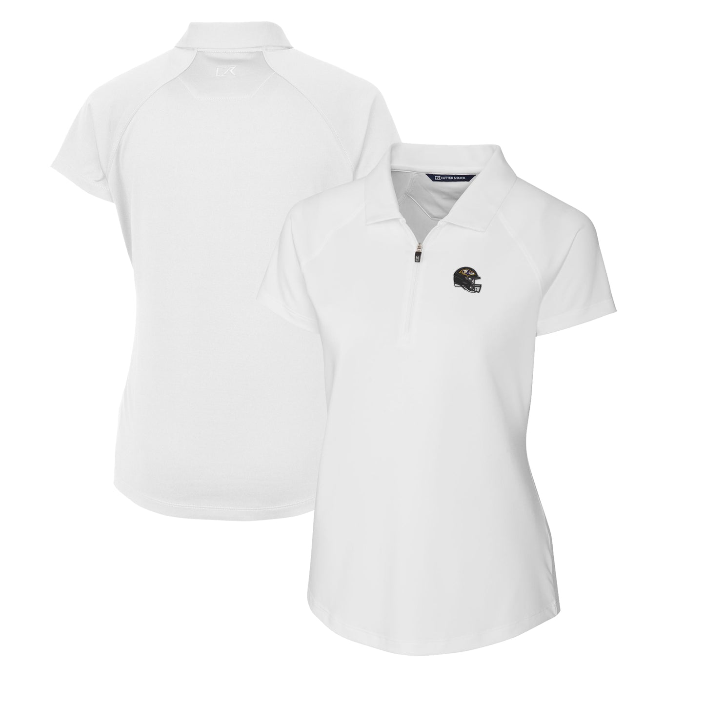 Women's Cutter & Buck White Baltimore Ravens Helmet Logo DryTec Forge Stretch Polo