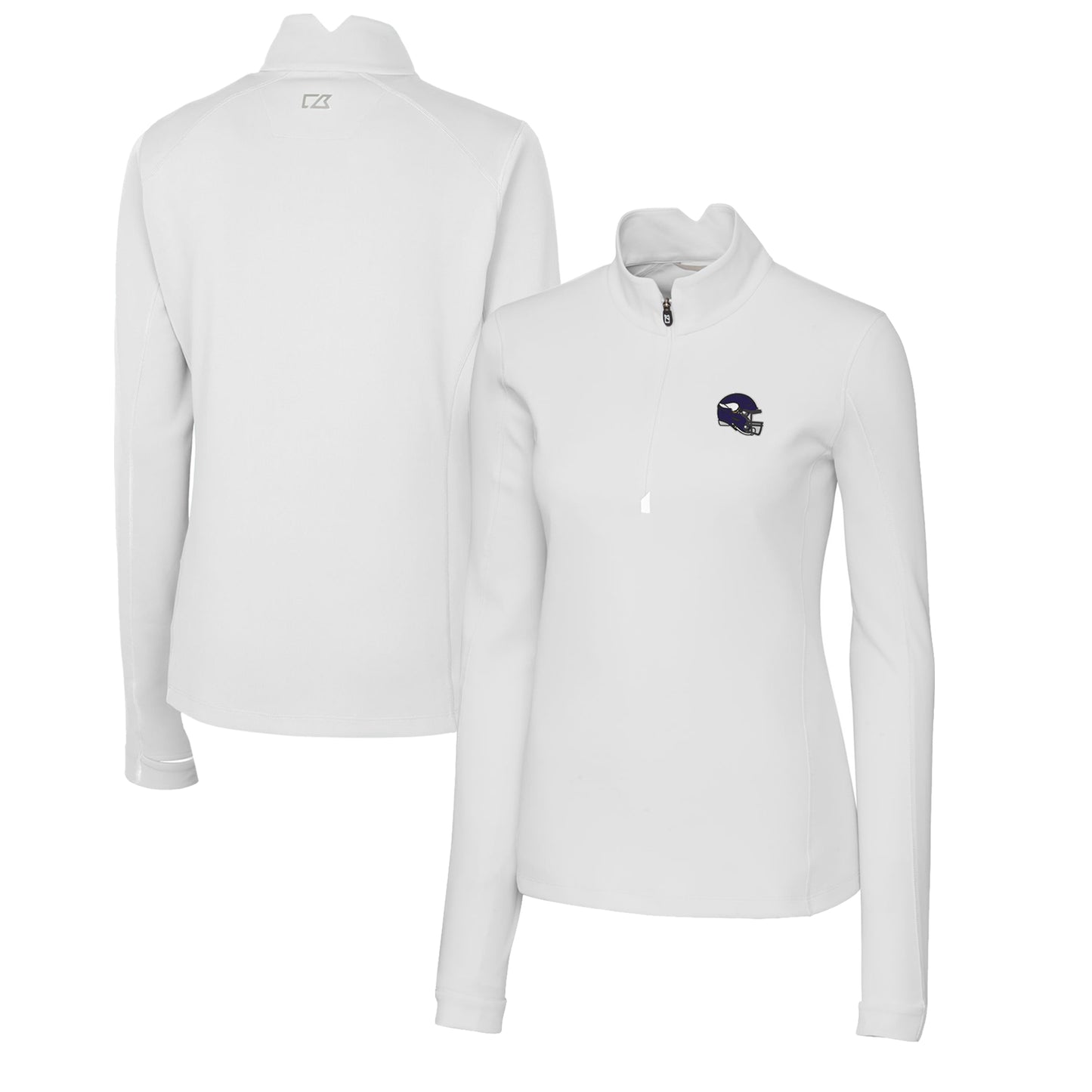 Women's Cutter & Buck White Minnesota Vikings Helmet Logo DryTec Traverse Stretch Quarter-Zip Pullover Top