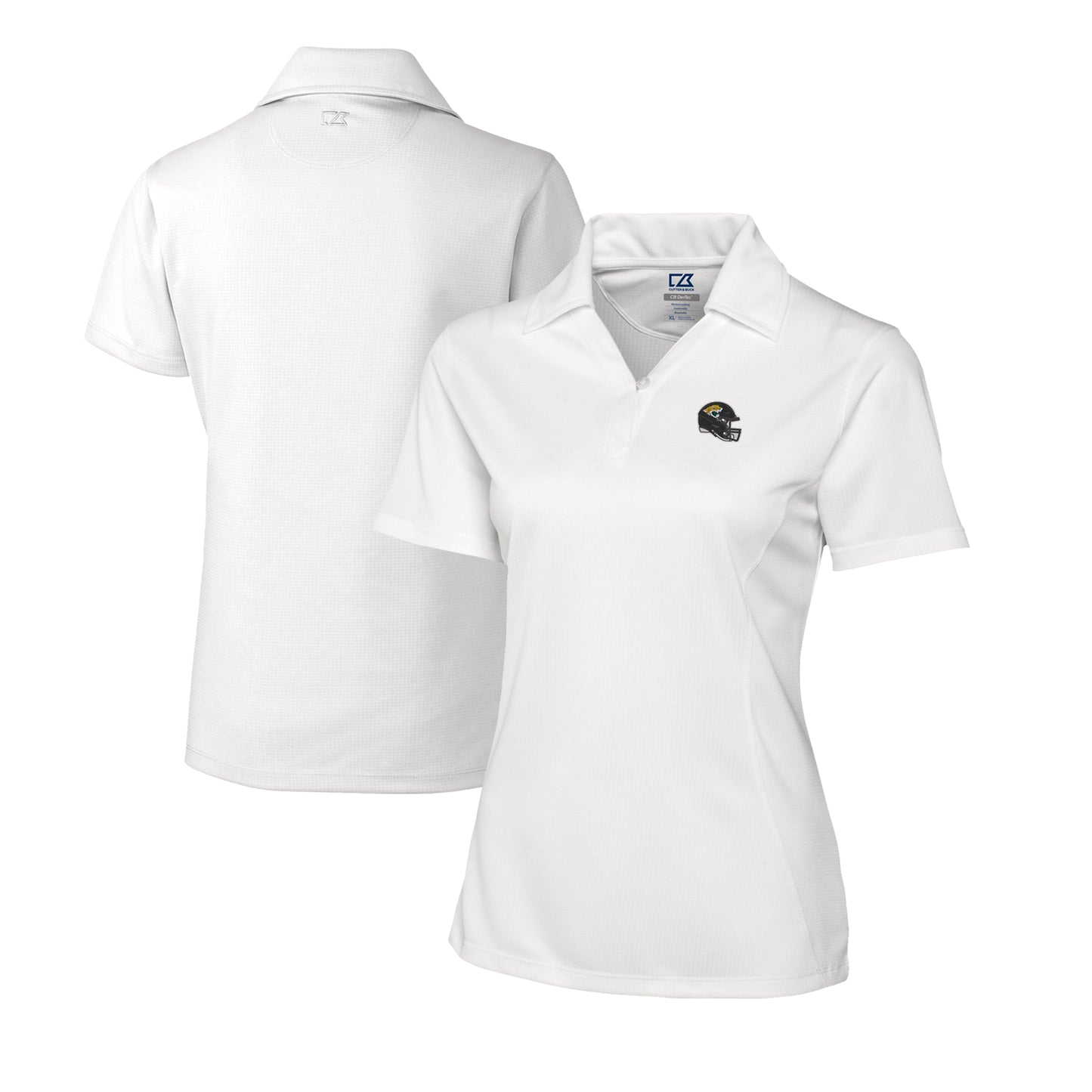 Women's Cutter & Buck White Jacksonville Jaguars Helmet Logo CB DryTec Genre Textured Solid Polo