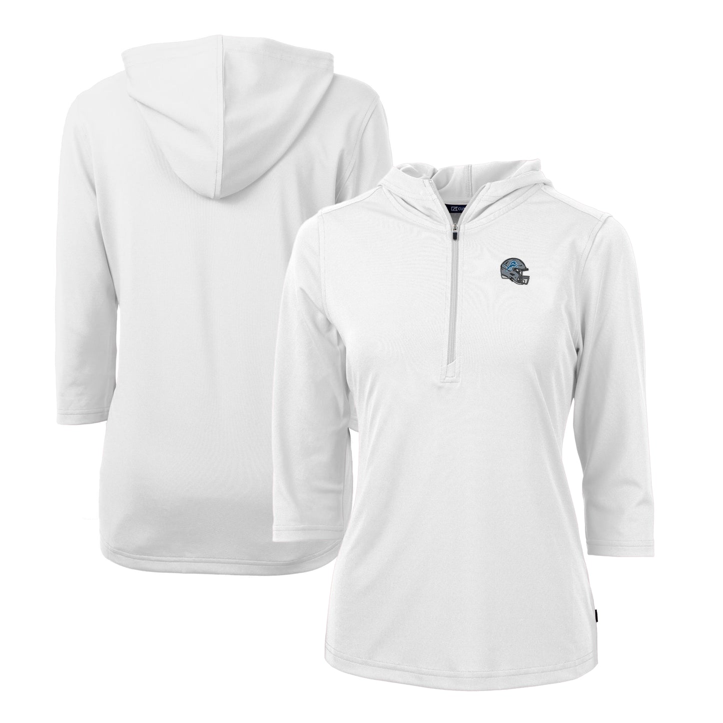 Women's Cutter & Buck White Detroit Lions Helmet Logo DryTec Virtue Eco Pique Recycled Half-Zip Pullover Hoodie