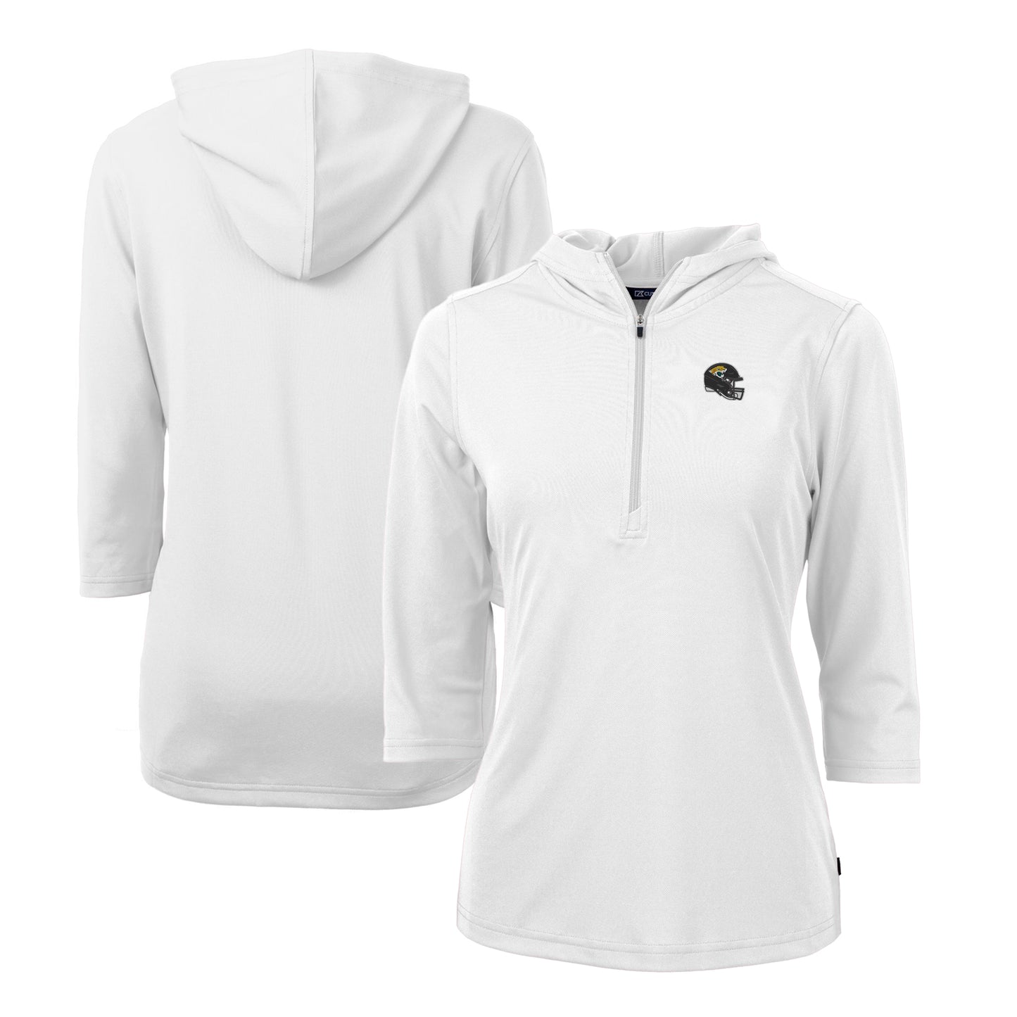 Women's Cutter & Buck White Jacksonville Jaguars Helmet Logo DryTec Virtue Eco Pique Recycled Half-Zip Pullover Hoodie