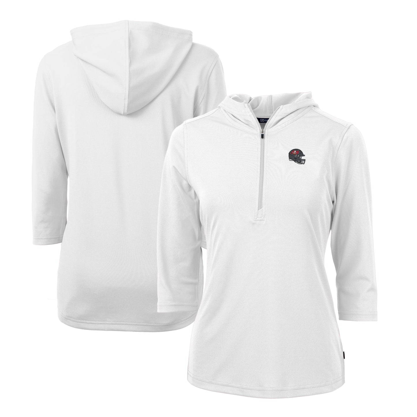 Women's Cutter & Buck White Tampa Bay Buccaneers Helmet Logo DryTec Virtue Eco Pique Recycled Half-Zip Pullover Hoodie
