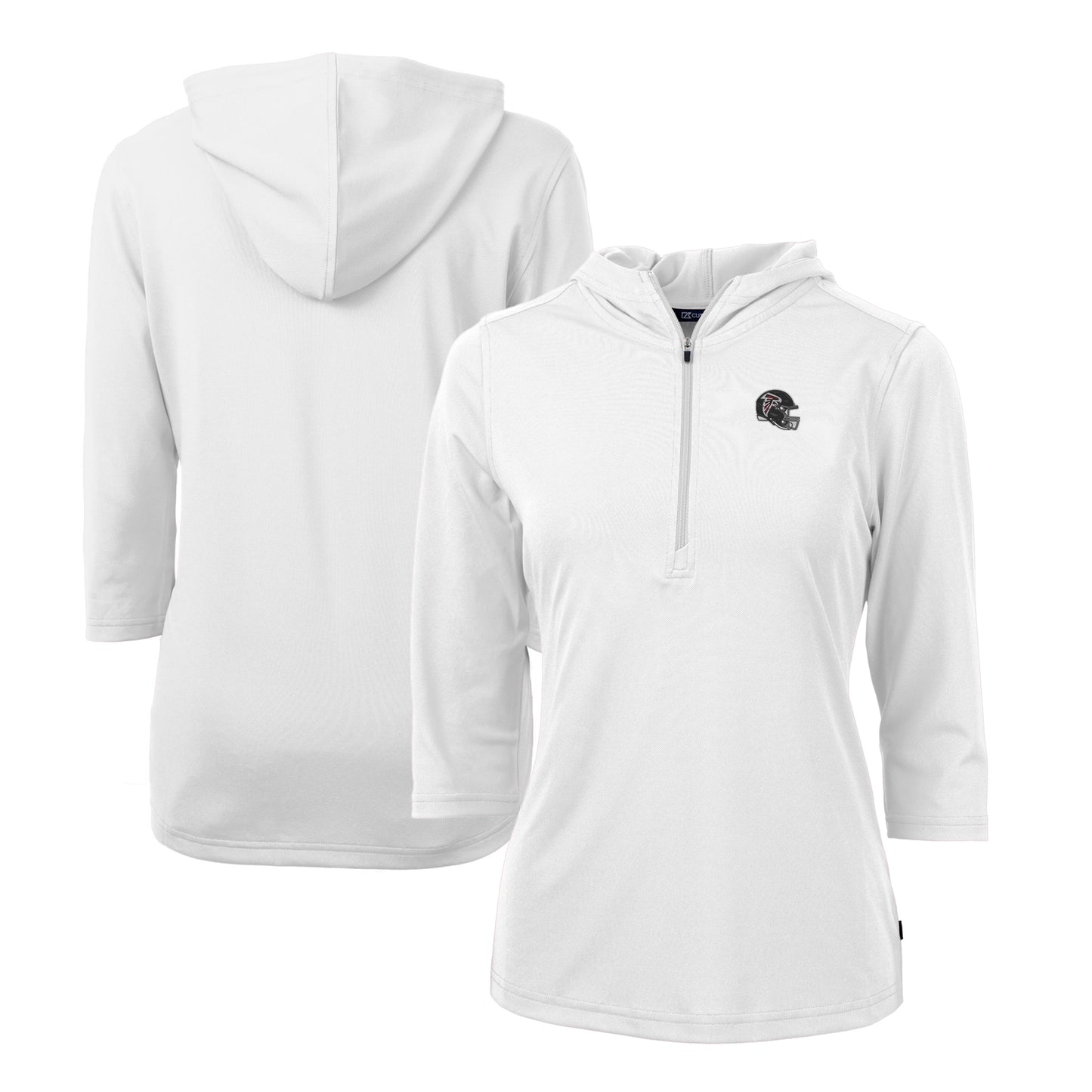Women's Cutter & Buck White Atlanta Falcons Helmet Logo DryTec Virtue Eco Pique Recycled Half-Zip Pullover Hoodie