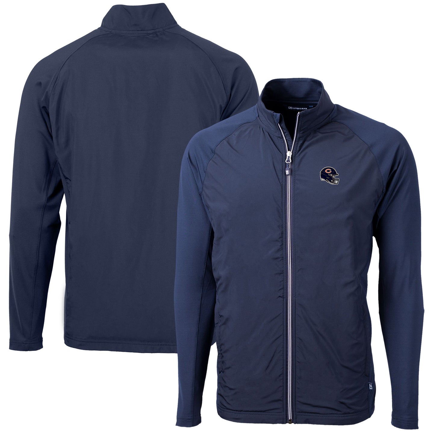 Men's Cutter & Buck Navy Chicago Bears Helmet Adapt Eco Knit Hybrid Recycled Full-Zip Jacket