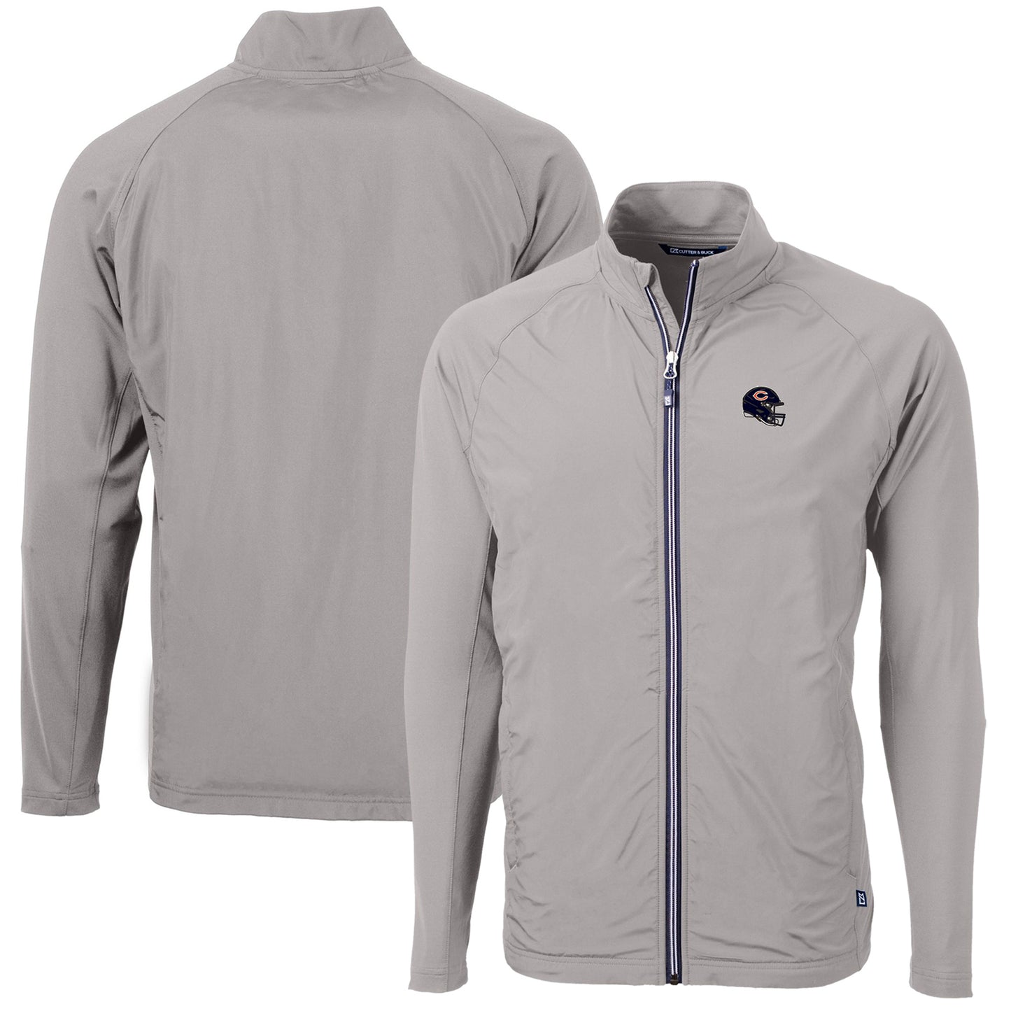 Men's Cutter & Buck Silver Chicago Bears Helmet Adapt Eco Knit Hybrid Recycled Full-Zip Jacket