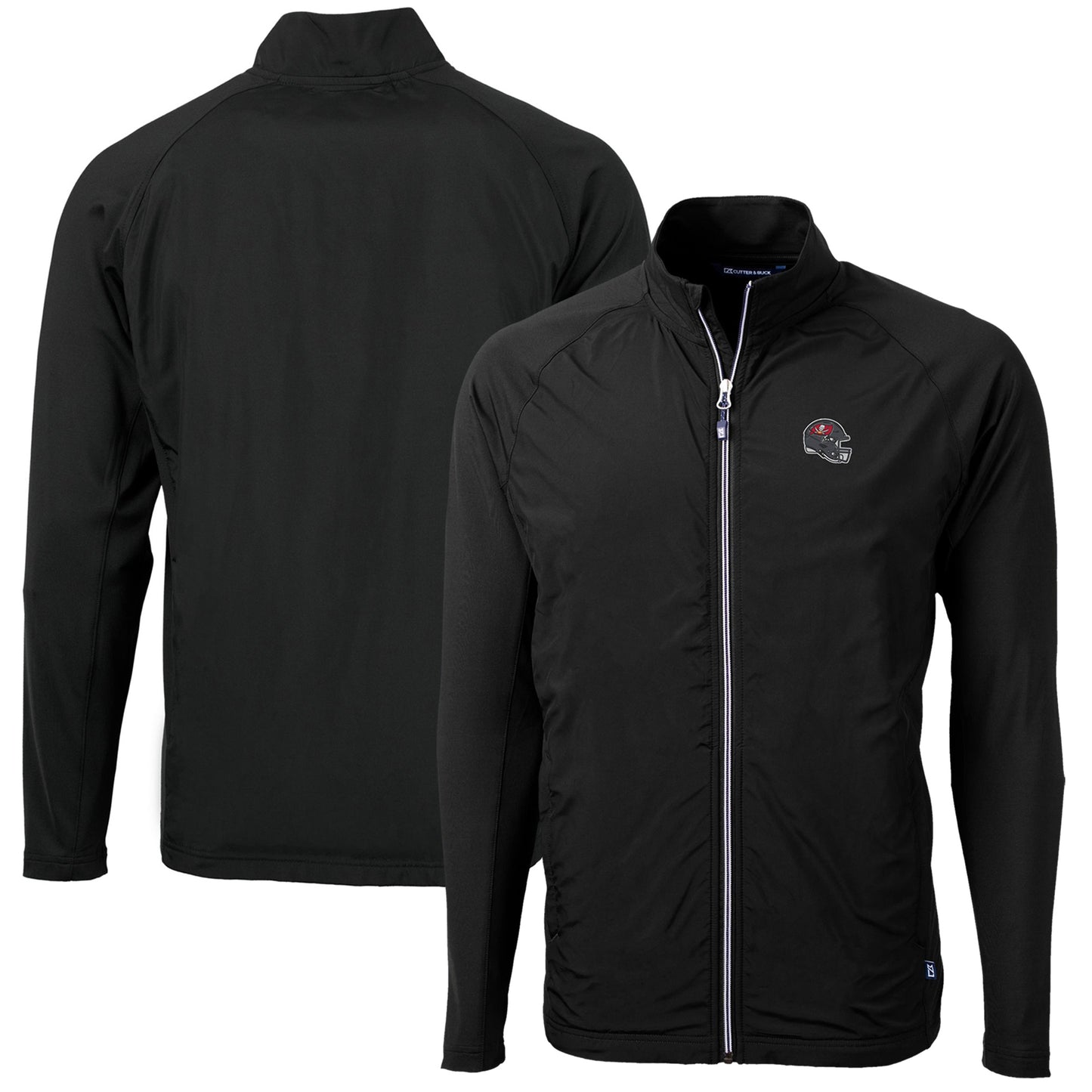 Men's Cutter & Buck Black Tampa Bay Buccaneers Helmet Adapt Eco Knit Hybrid Recycled Full-Zip Jacket