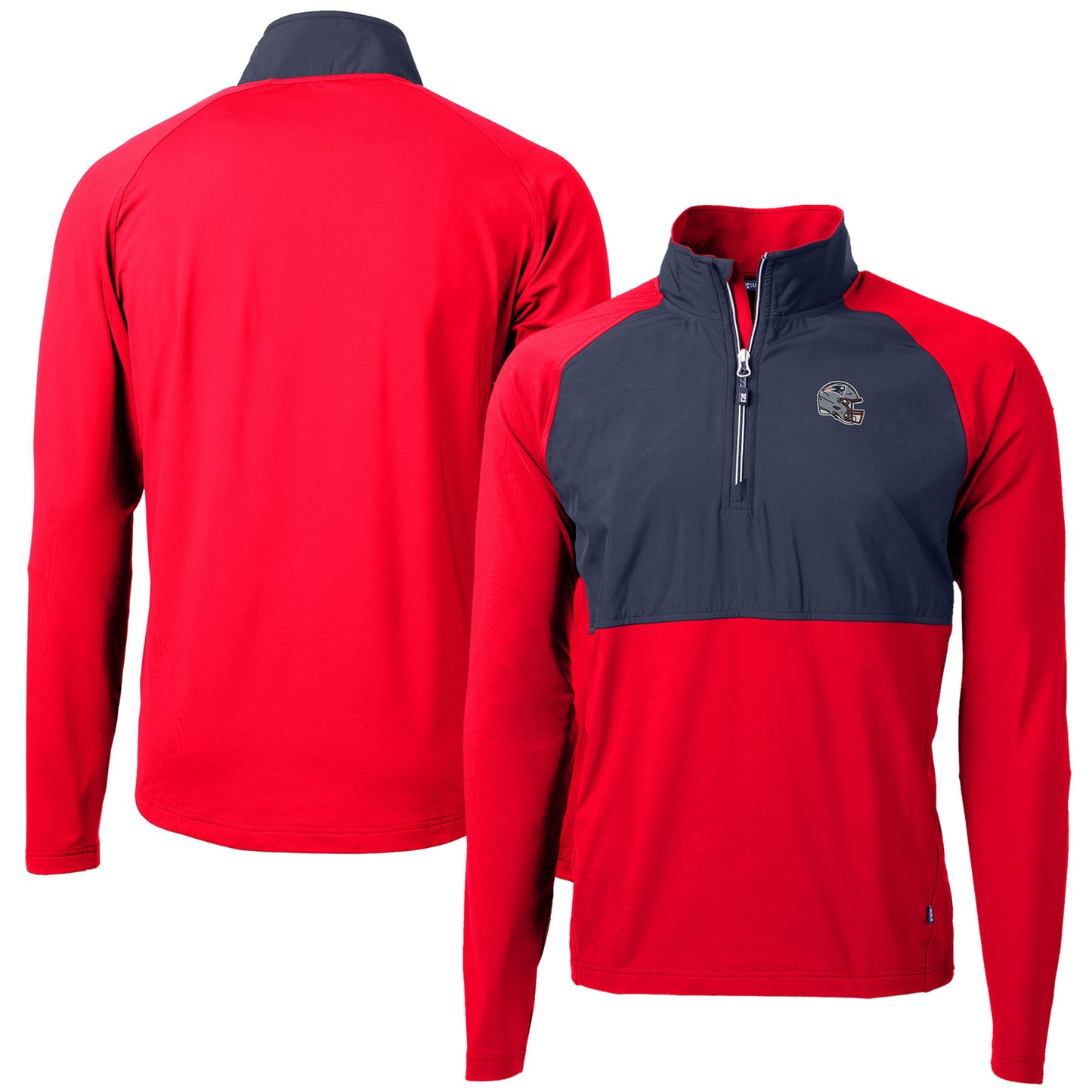 Men's Cutter & Buck Red New England Patriots Helmet Adapt Eco Knit Hybrid Recycled Quarter-Zip Pullover Top