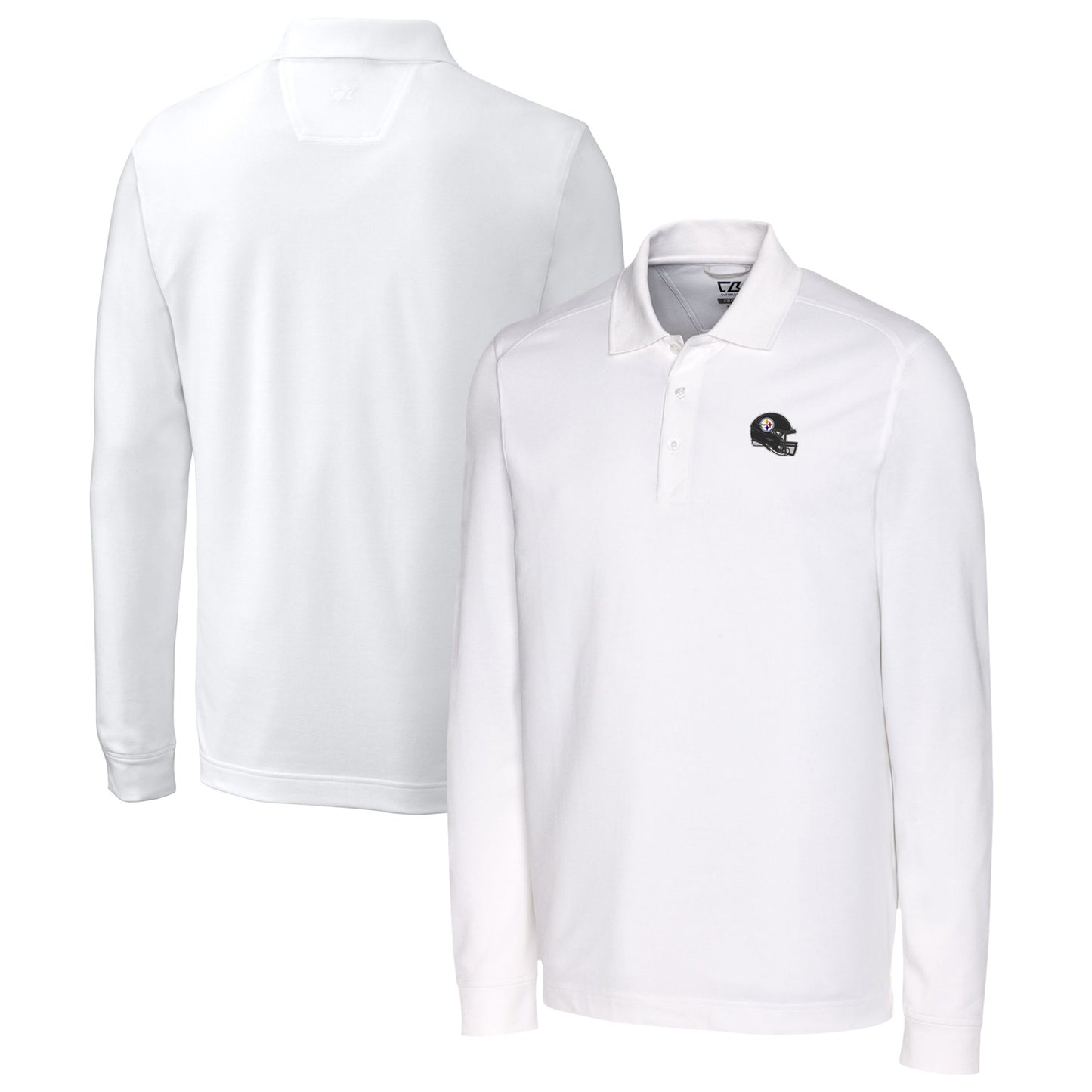 Men's Cutter & Buck White Pittsburgh Steelers Helmet Advantage Tri-Blend Pique Long Sleeve Polo