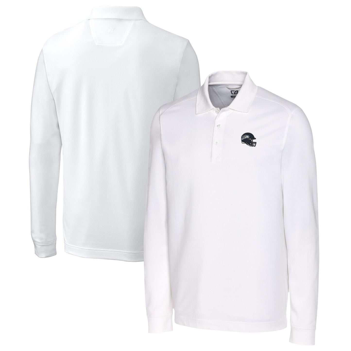 Men's Cutter & Buck White Seattle Seahawks Helmet Advantage Tri-Blend Pique Long Sleeve Polo