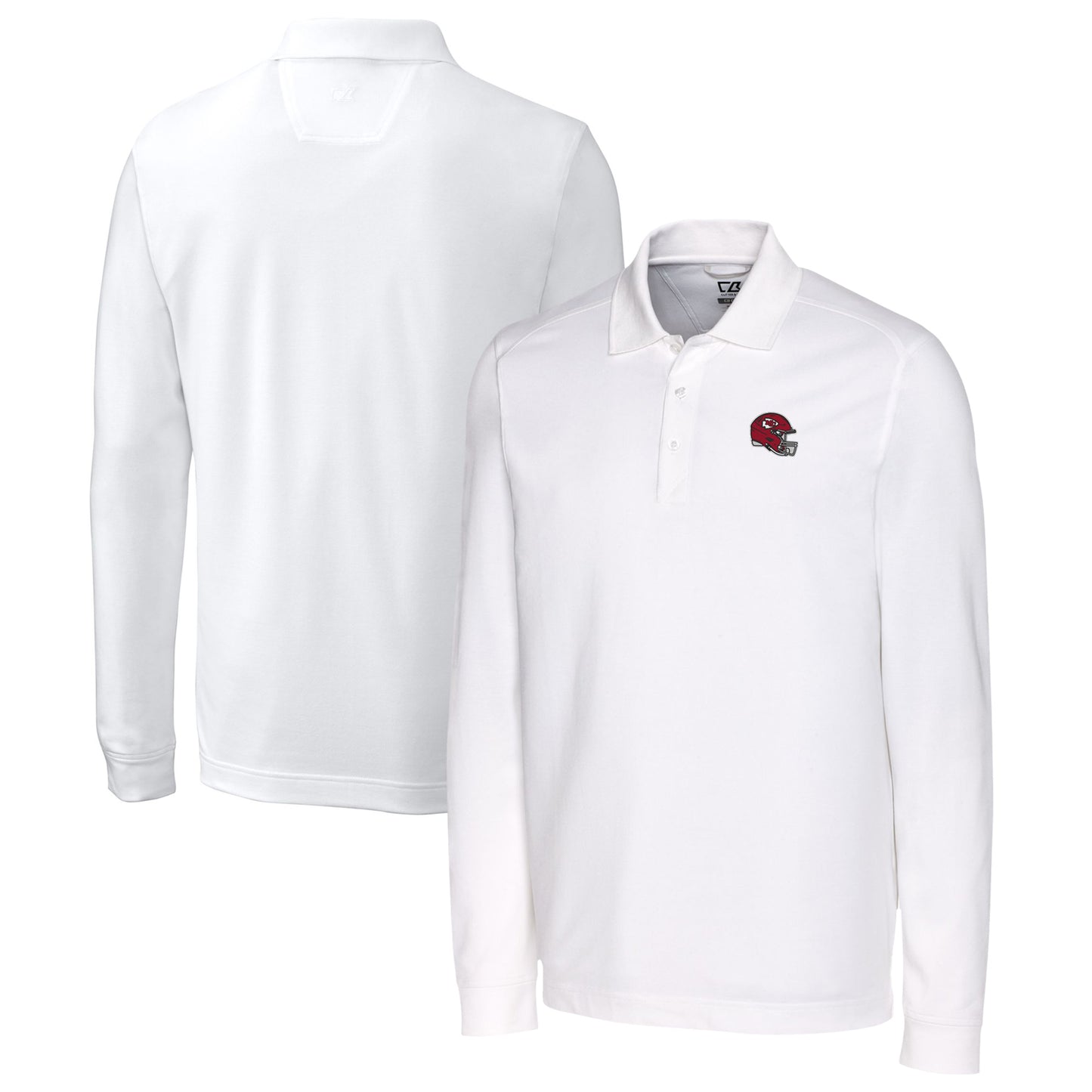 Men's Cutter & Buck White Kansas City Chiefs Helmet Advantage Tri-Blend Pique Long Sleeve Polo
