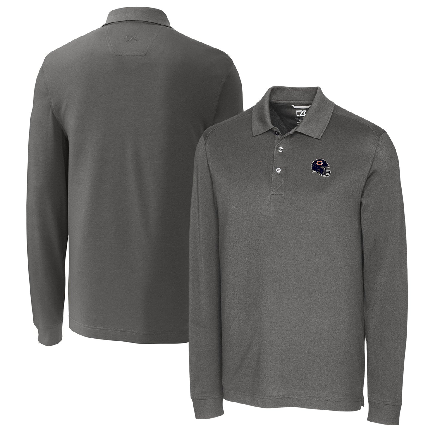 Men's Cutter & Buck Gray Chicago Bears Helmet Advantage Tri-Blend Pique Long Sleeve Polo