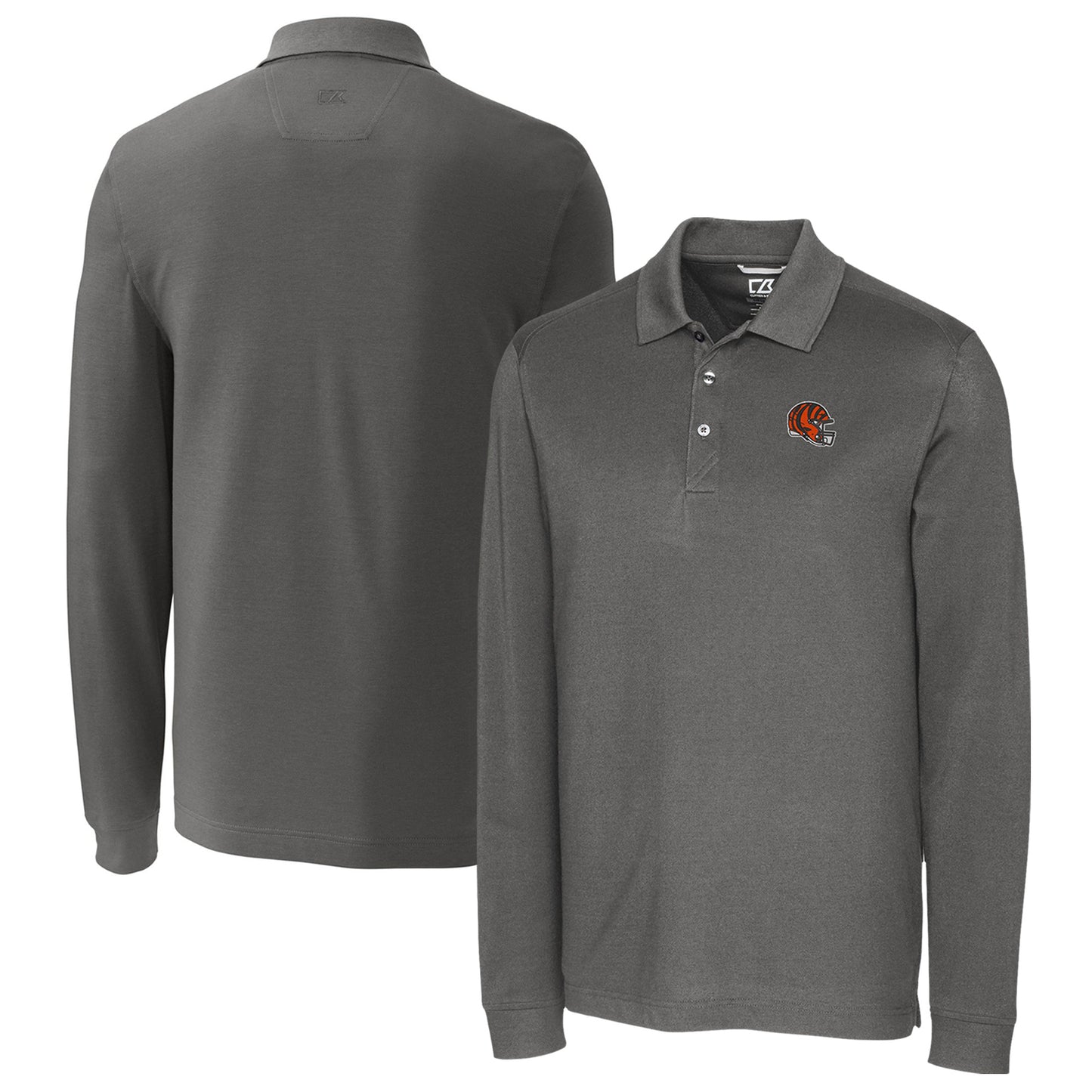 Men's Cutter & Buck Gray Cincinnati Bengals Helmet Advantage Tri-Blend Pique Long Sleeve Polo