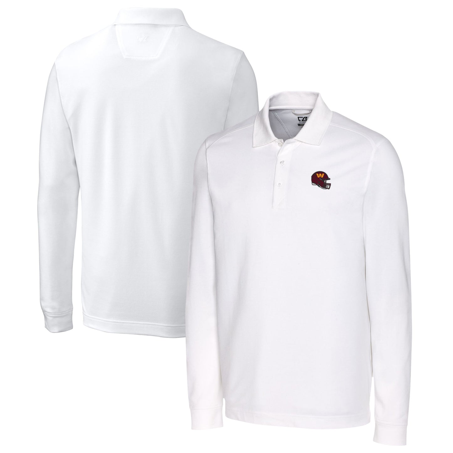 Men's Cutter & Buck White Washington Commanders Helmet Advantage Tri-Blend Pique Long Sleeve Polo