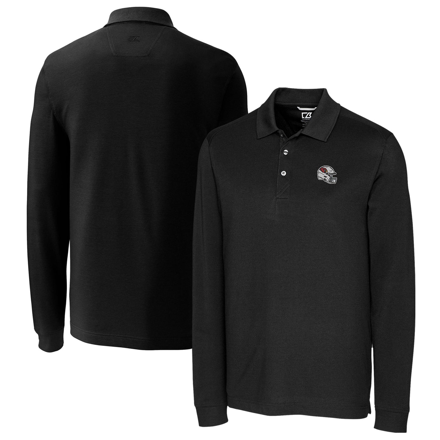Men's Cutter & Buck Black Arizona Cardinals Helmet Advantage Tri-Blend Pique Long Sleeve Polo