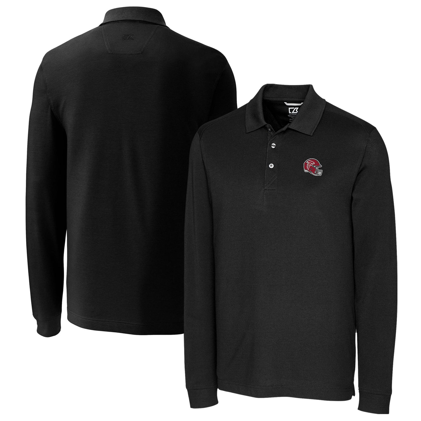 Men's Cutter & Buck Black Atlanta Falcons Helmet Advantage Tri-Blend Pique Long Sleeve Polo