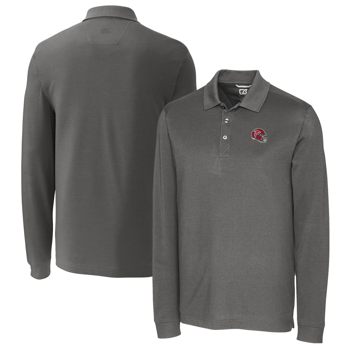 Men's Cutter & Buck Gray Atlanta Falcons Helmet Advantage Tri-Blend Pique Long Sleeve Polo