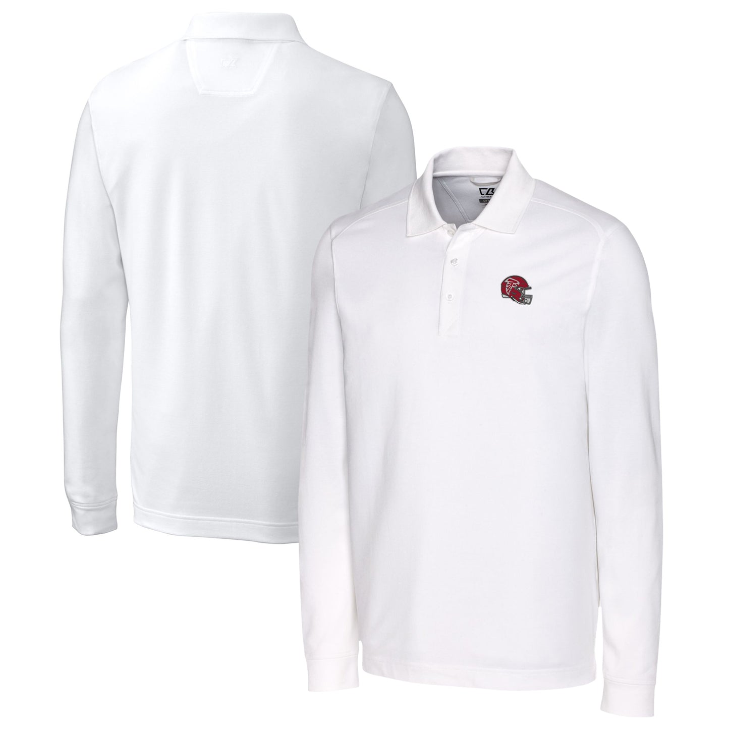 Men's Cutter & Buck White Atlanta Falcons Helmet Advantage Tri-Blend Pique Long Sleeve Polo