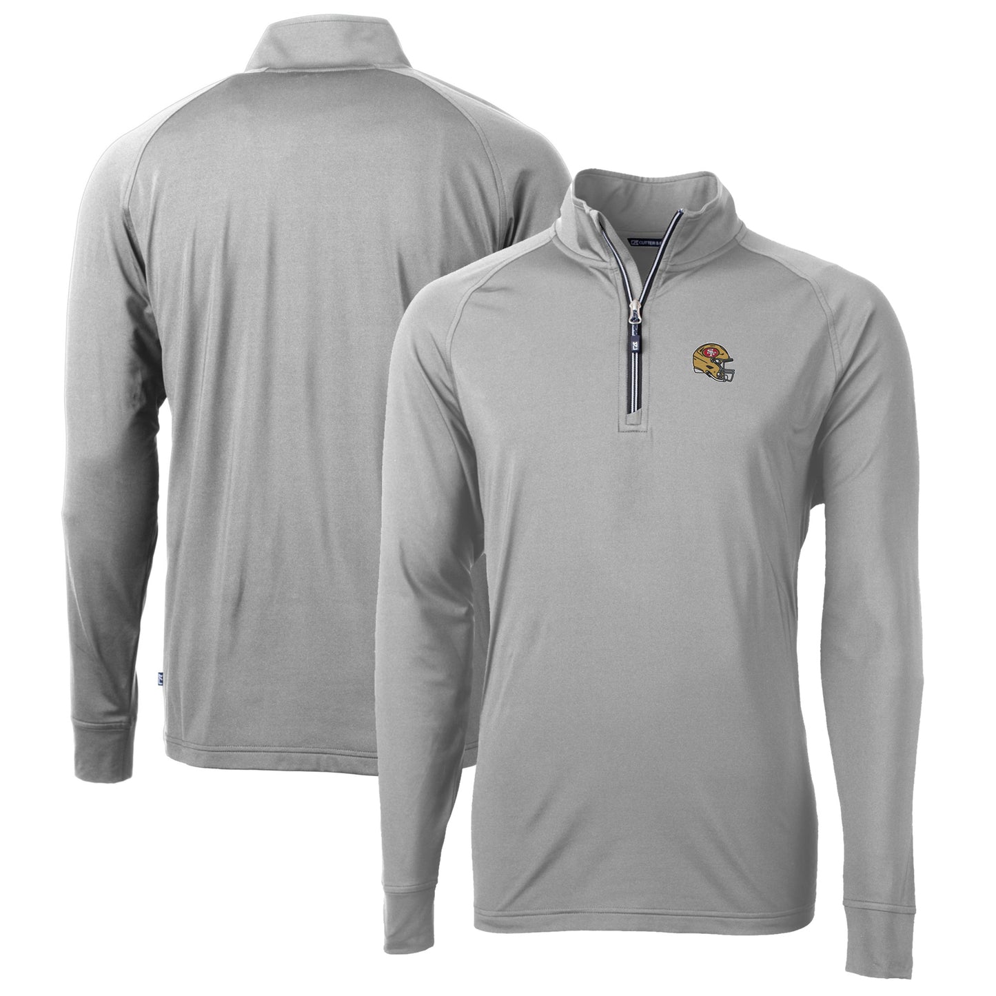 Men's Cutter & Buck Silver San Francisco 49ers Helmet Adapt Eco Knit Stretch Recycled Quarter-Zip Pullover Top