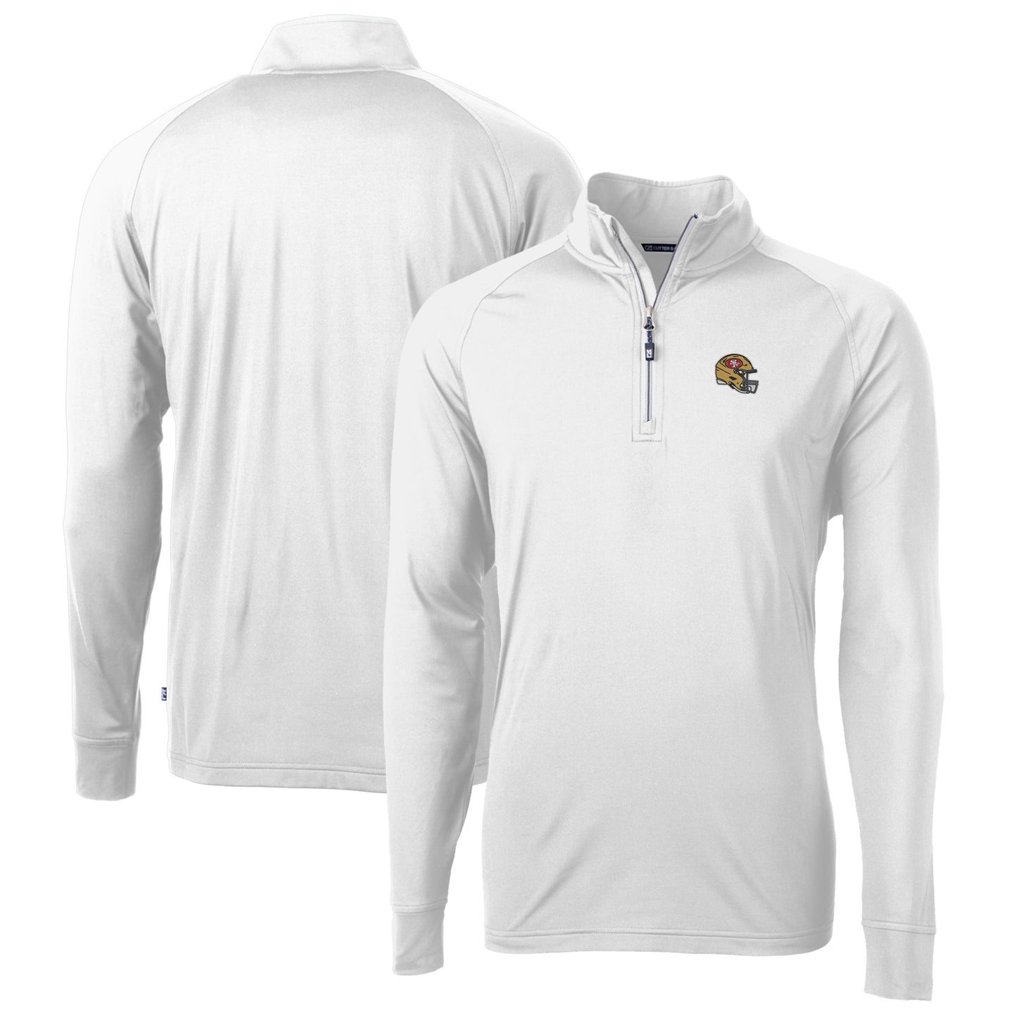 Men's Cutter & Buck White San Francisco 49ers Helmet Adapt Eco Knit Stretch Recycled Quarter-Zip Pullover Top