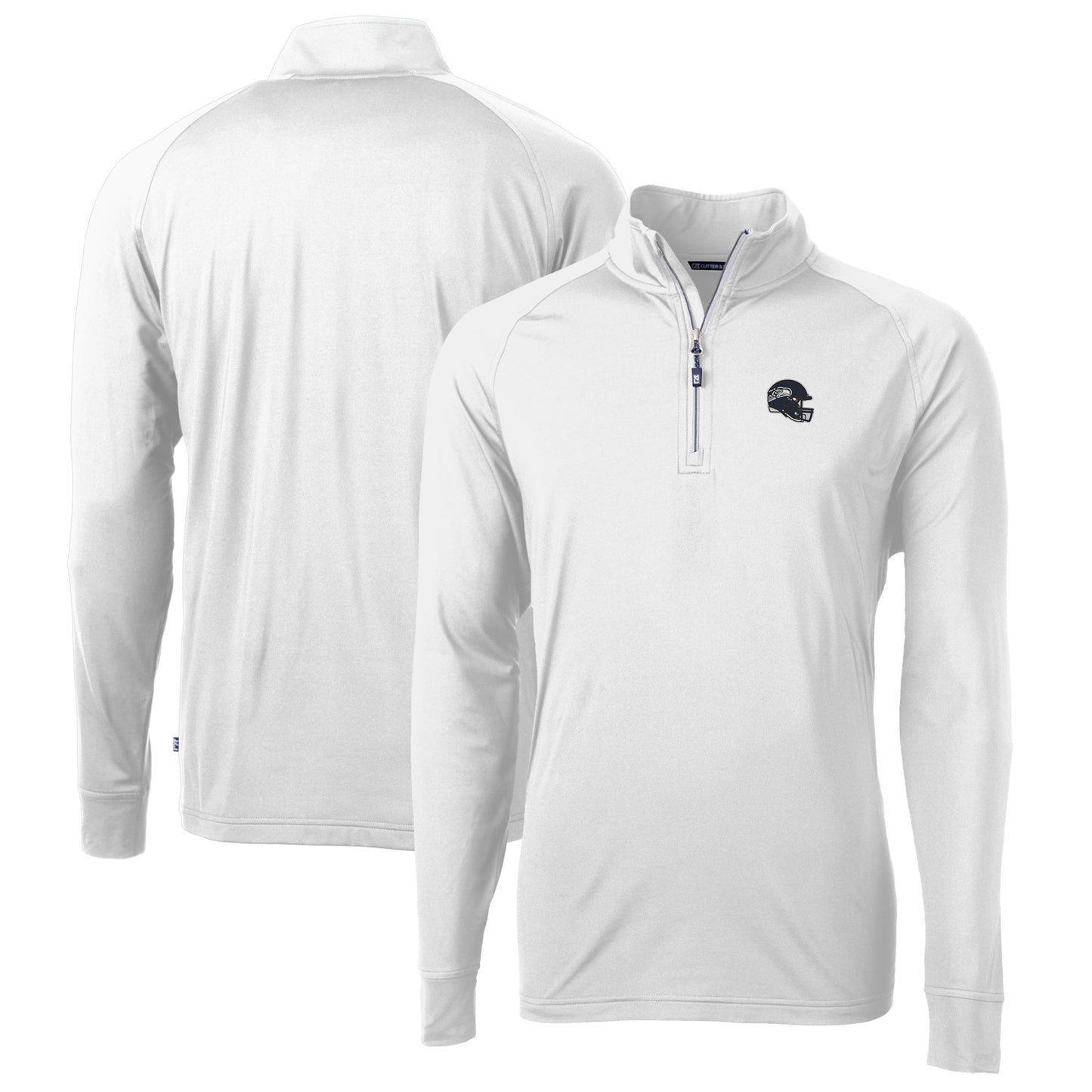 Men's Cutter & Buck White Seattle Seahawks Helmet Adapt Eco Knit Stretch Recycled Quarter-Zip Pullover Top