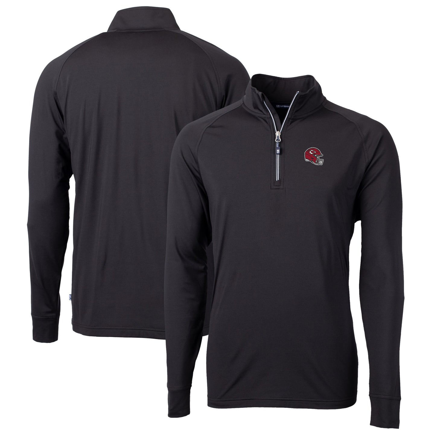 Men's Cutter & Buck Black Kansas City Chiefs Helmet Adapt Eco Knit Stretch Recycled Quarter-Zip Pullover Top