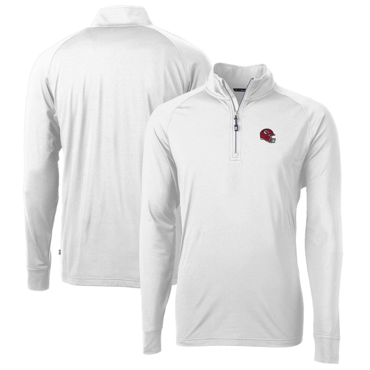 Men's Cutter & Buck White Kansas City Chiefs Helmet Adapt Eco Knit Stretch Recycled Quarter-Zip Pullover Top